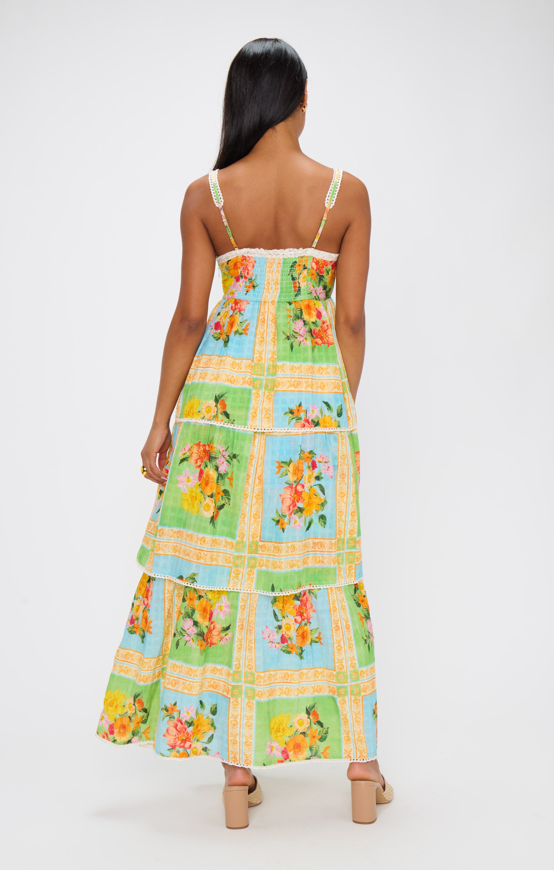 Peyton Floral Midi Dress with Scalloped Lace Straps