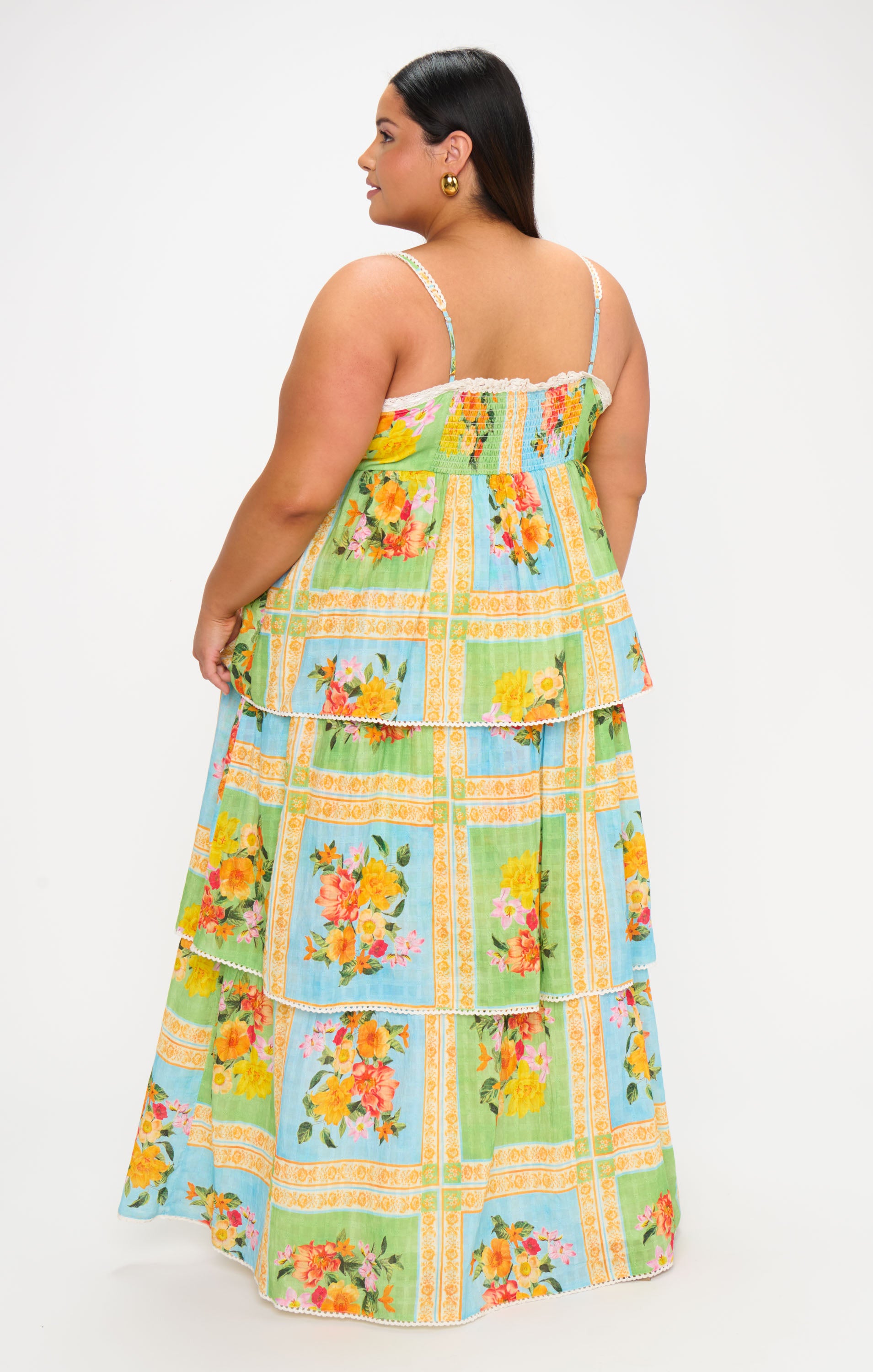 Peyton Floral Midi Dress with Scalloped Lace Straps