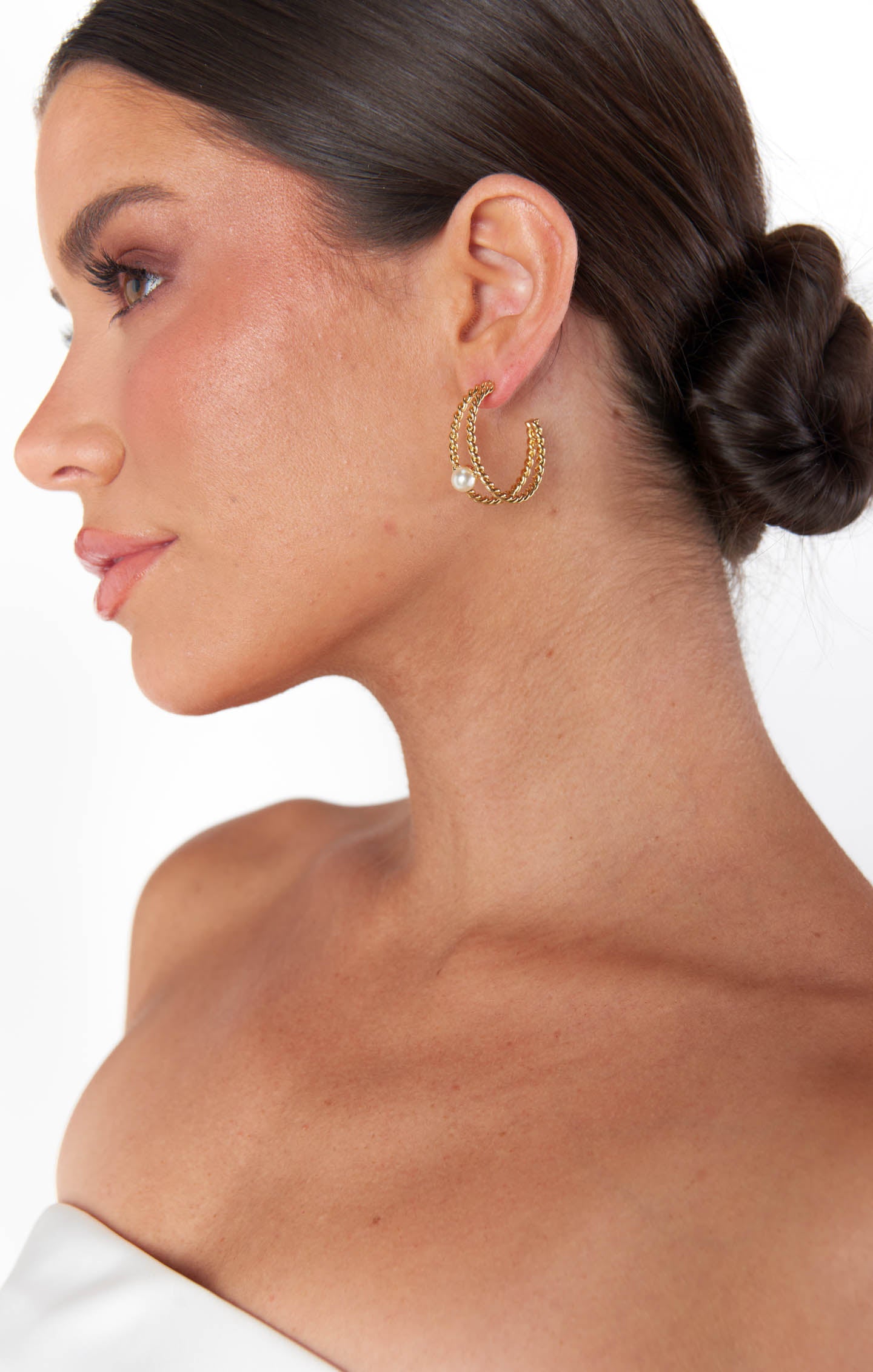 Faithy Jewels Gold Pearl Double Hoop Earrings