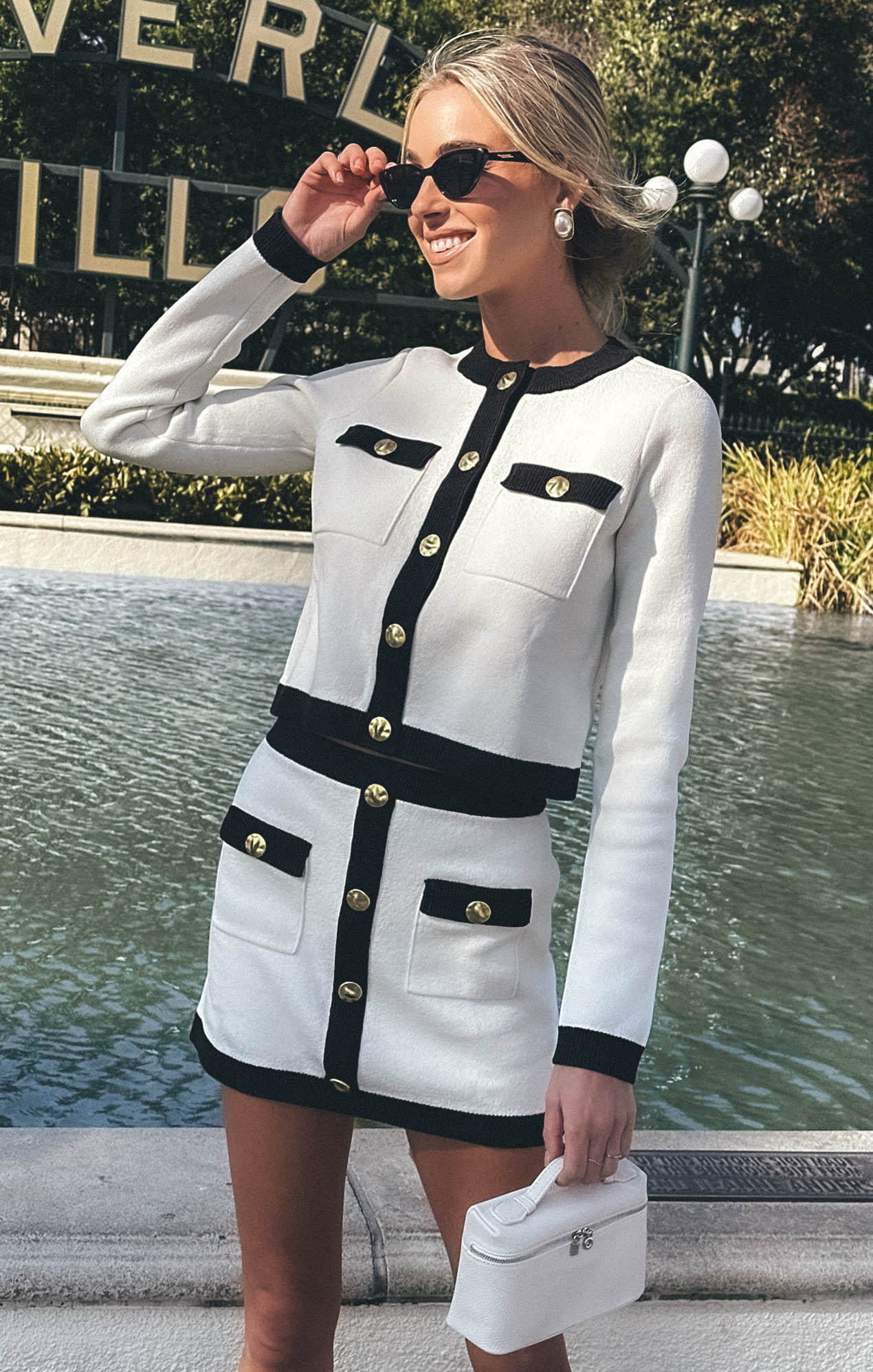 Vintage Knit Cardi with Gold Buttons - Cream & Black 60s Style