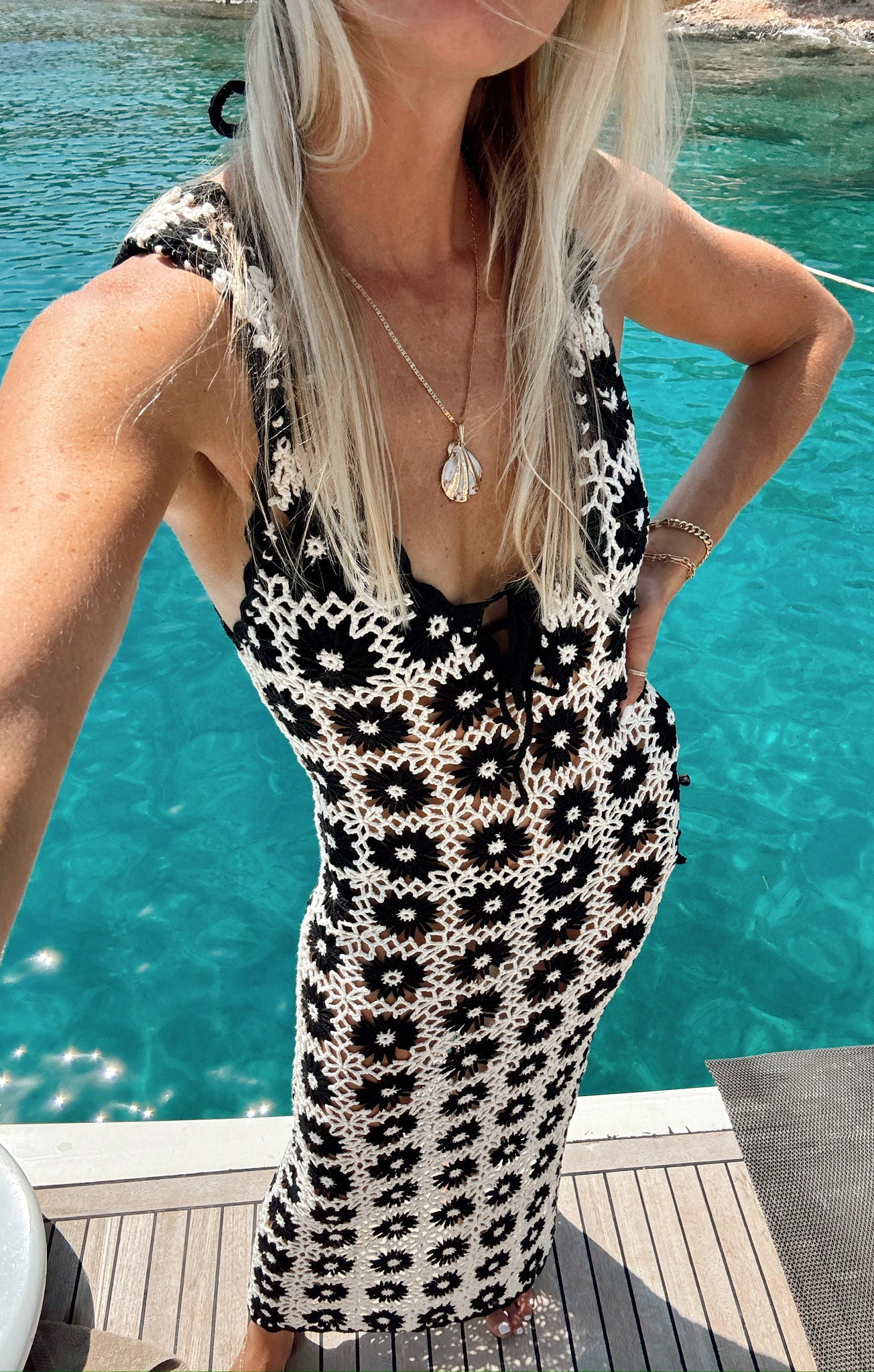 Crochet Floral Beach Coverup Tank - Vacay Maxi Dress