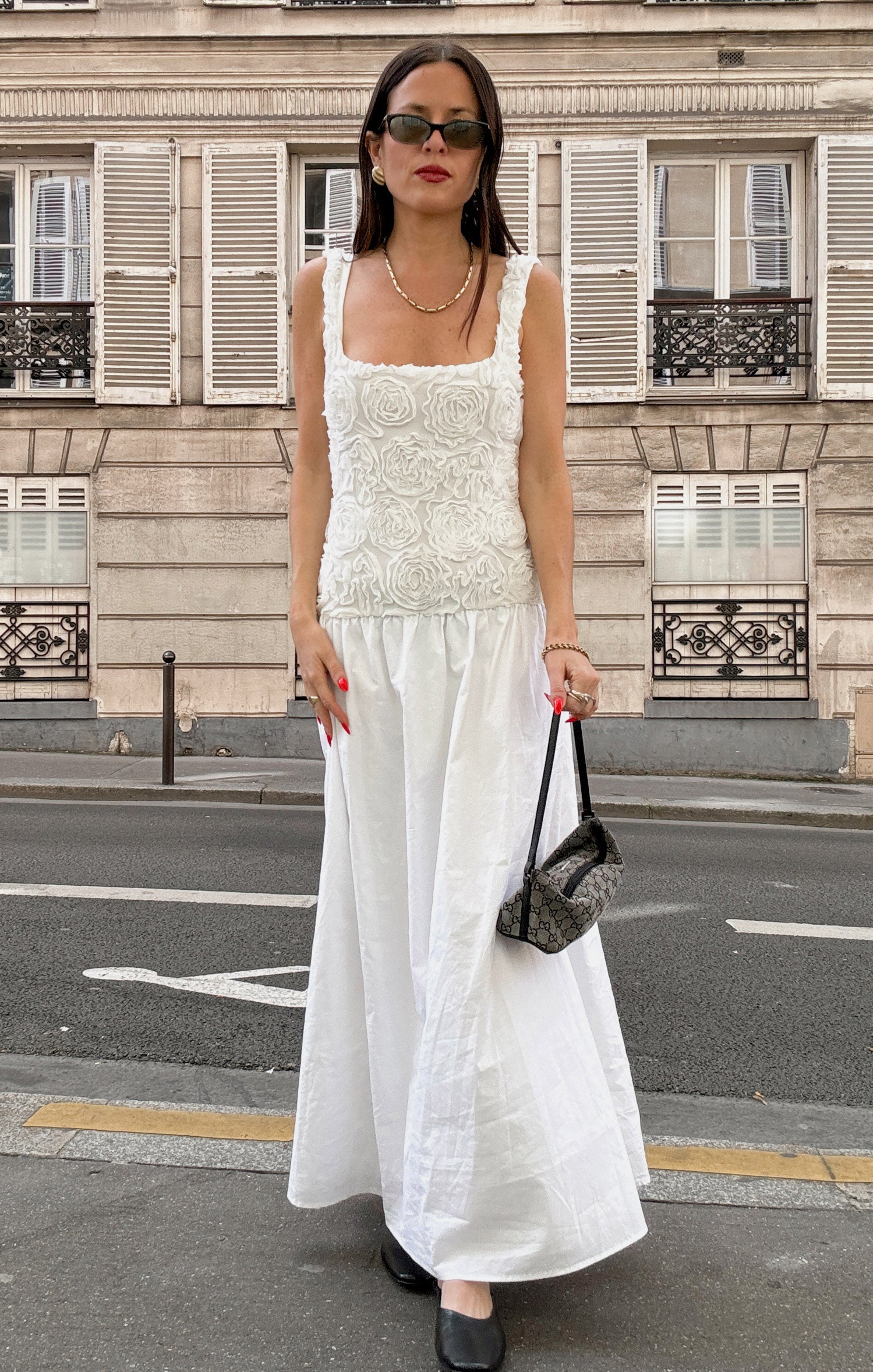 Bradshaw White Rosette Mesh Maxi Dress for Women