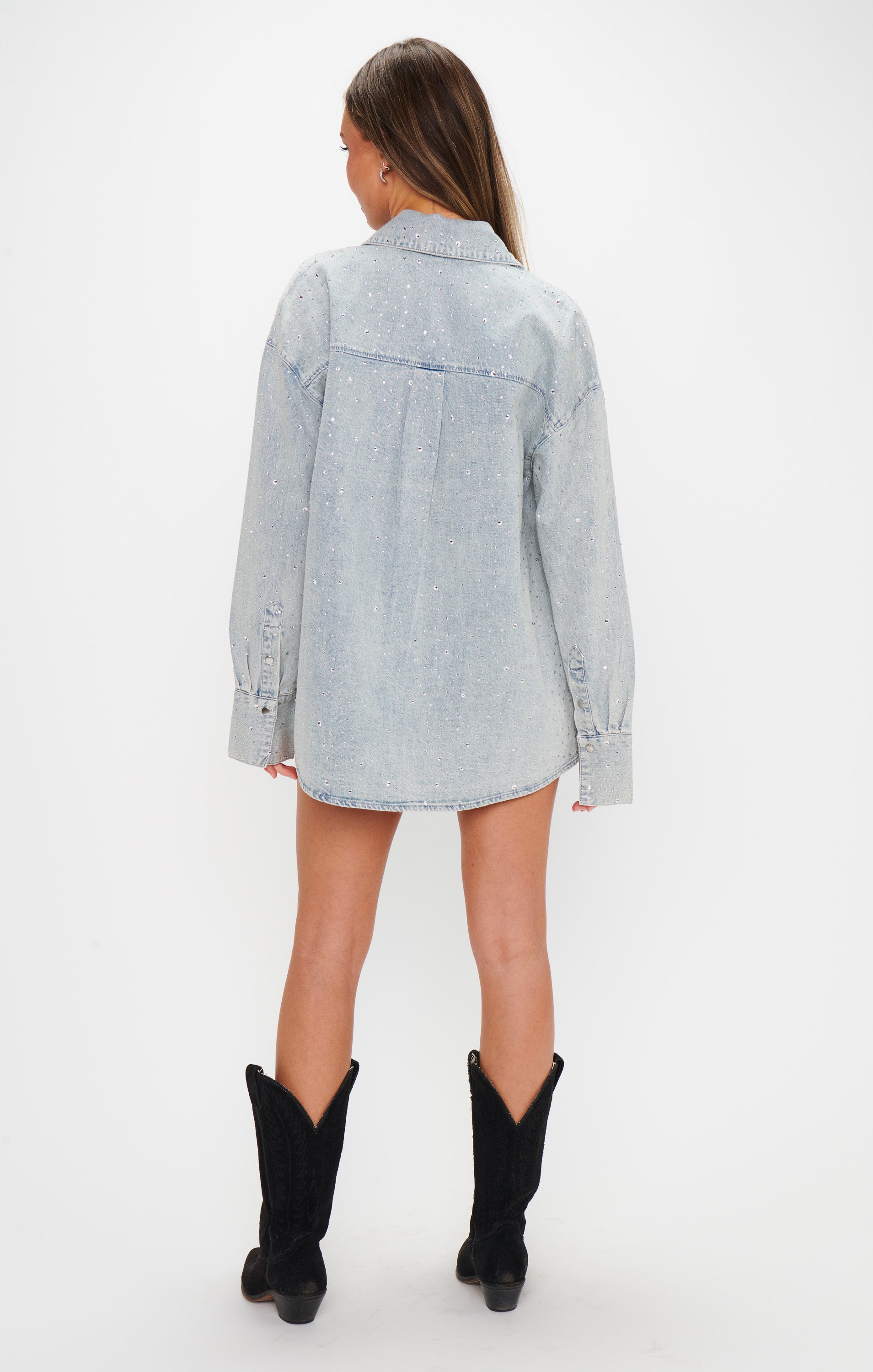 Lincoln Embellished Shirt Jacket in Light Indigo
