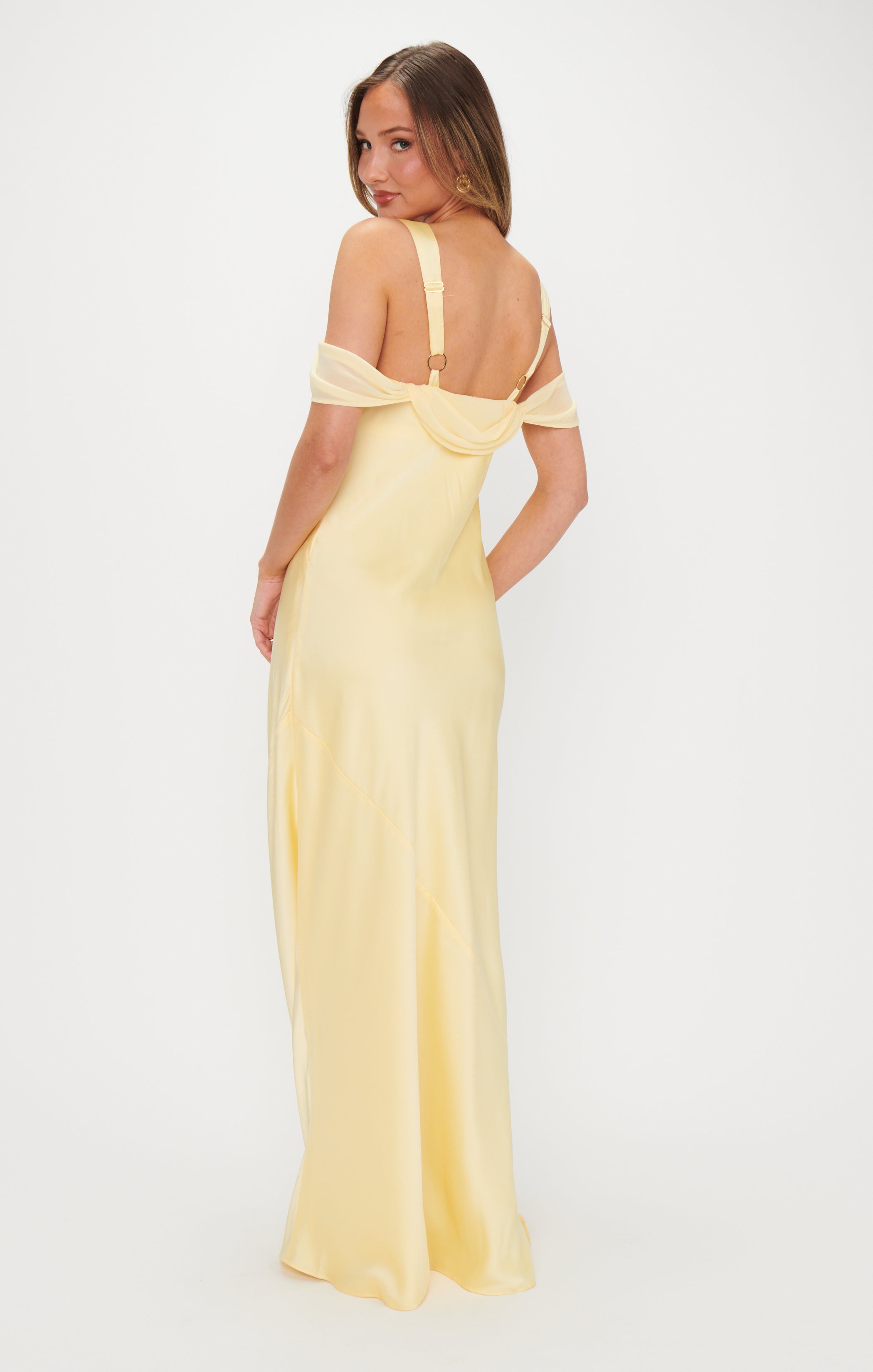 Bella Luxe Satin Maxi Dress - Pale Yellow Bridesmaid Gown