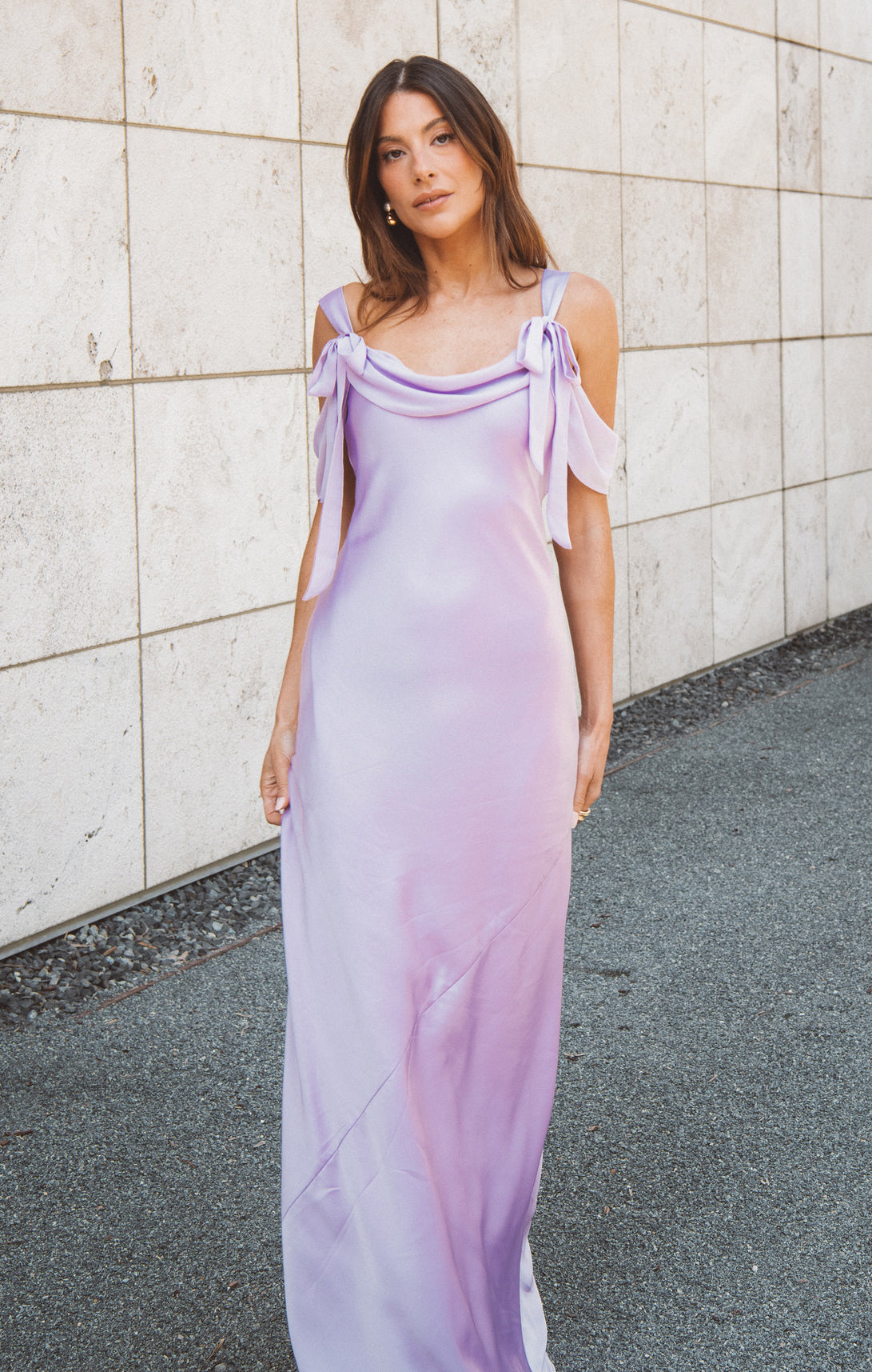 Bella Lavender Satin Maxi Dress with Adjustable Straps
