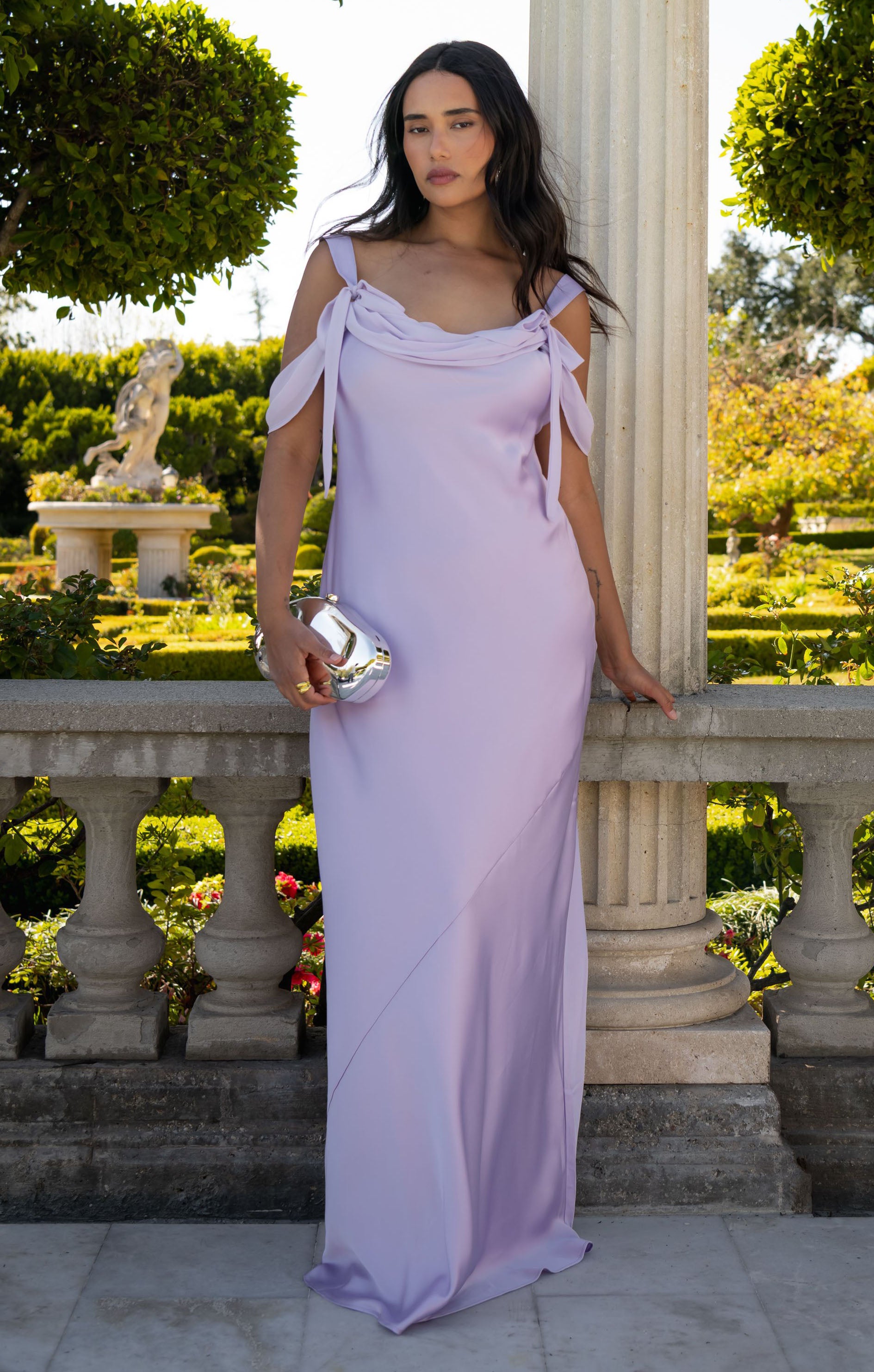 Bella Lavender Satin Maxi Dress with Adjustable Straps