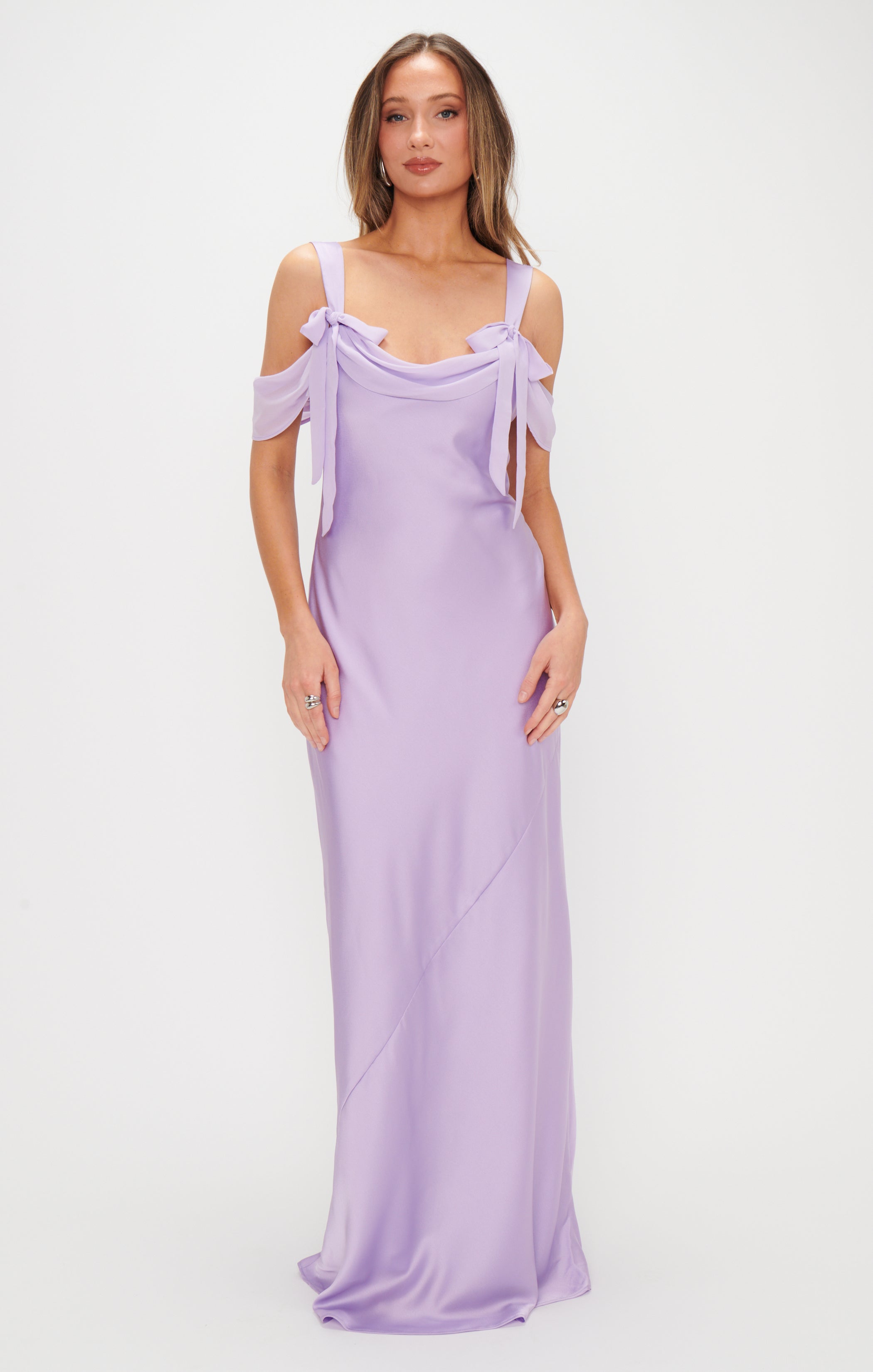 Bella Lavender Satin Maxi Dress with Adjustable Straps
