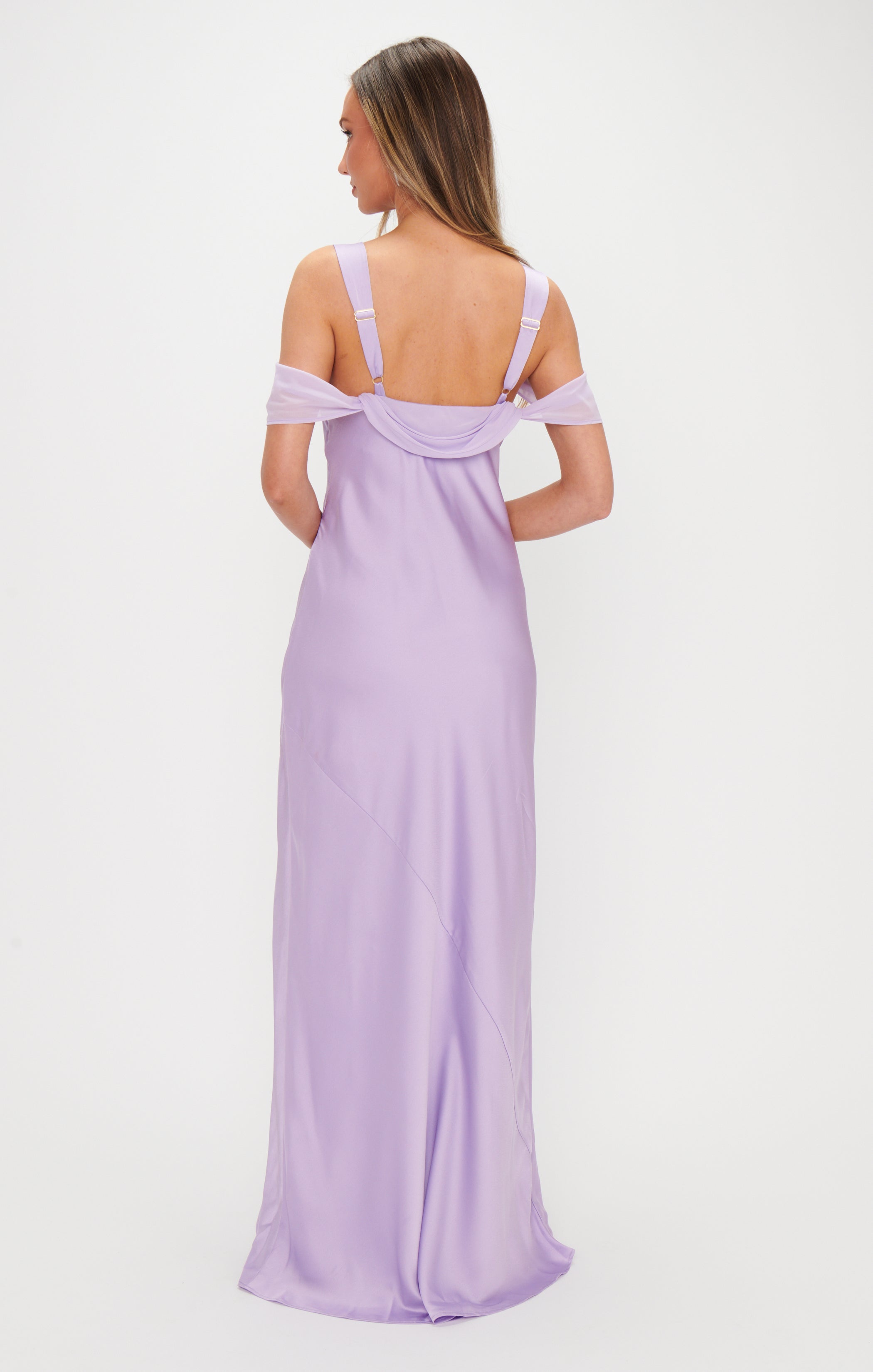 Bella Lavender Satin Maxi Dress with Adjustable Straps