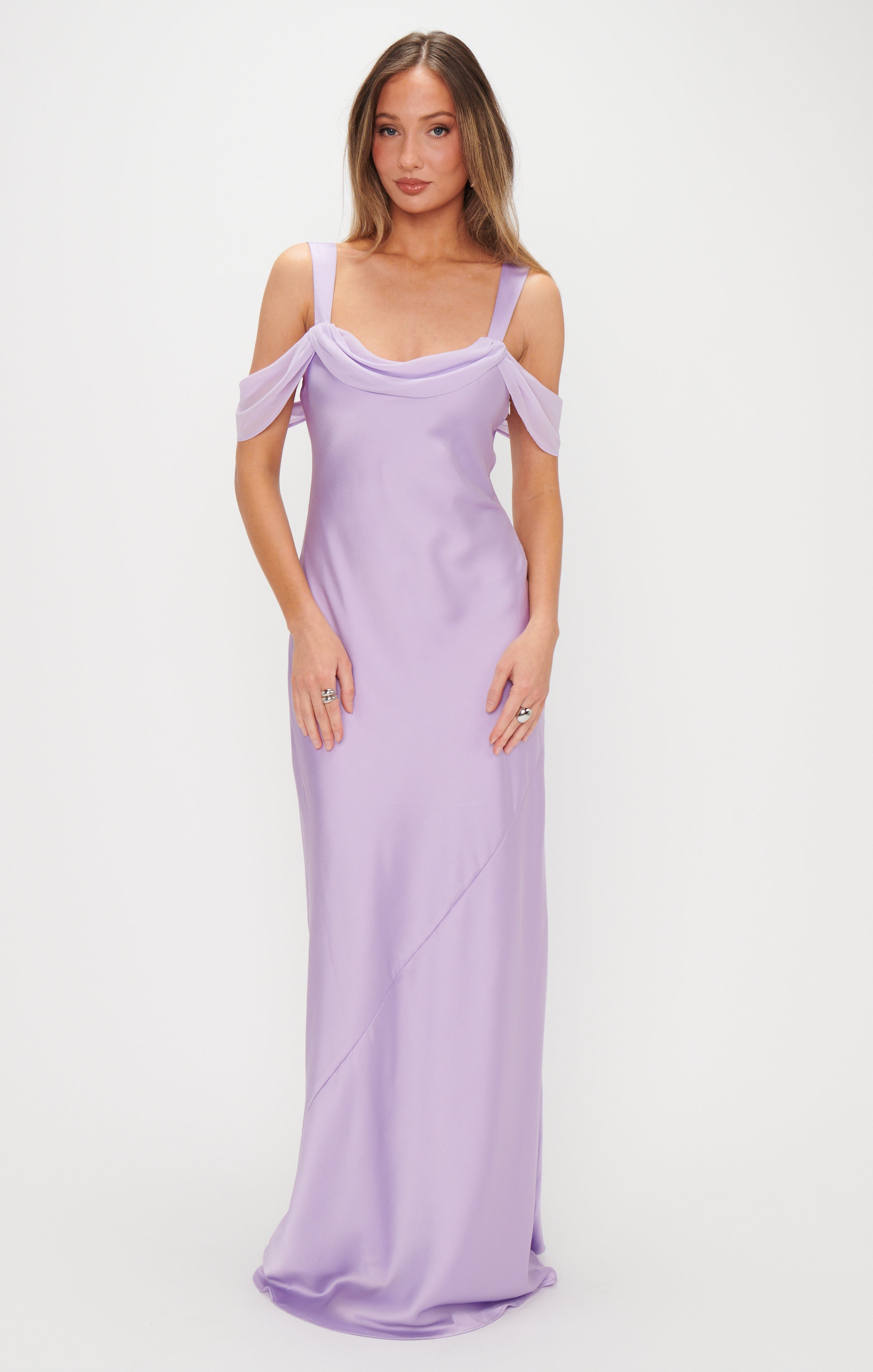 Bella Lavender Satin Maxi Dress with Adjustable Straps