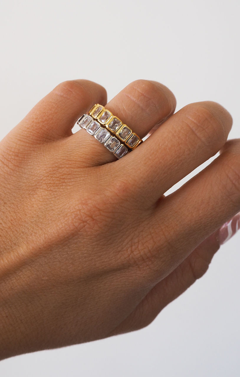 Luv AJ 14K Gold Plated Emerald Ballier Stacking Ring