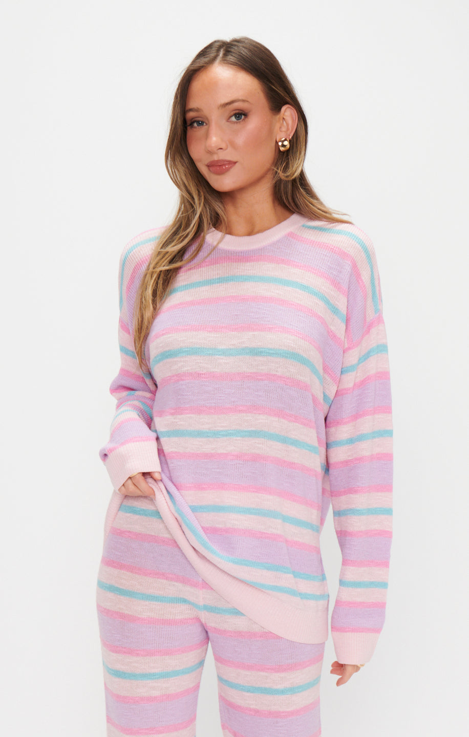 Cotton Candy Striped Sweater - Soft Knit for Layering