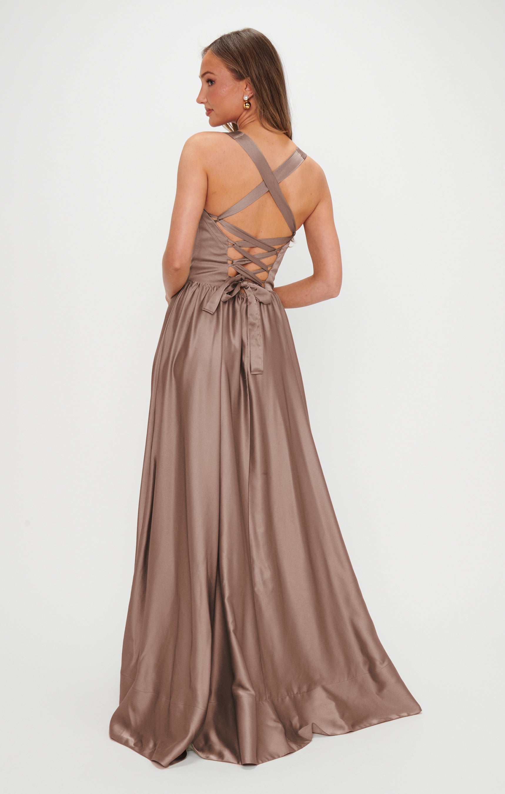 Abigail Satin Maxi Dress with Sweetheart Neckline & Leg Slit