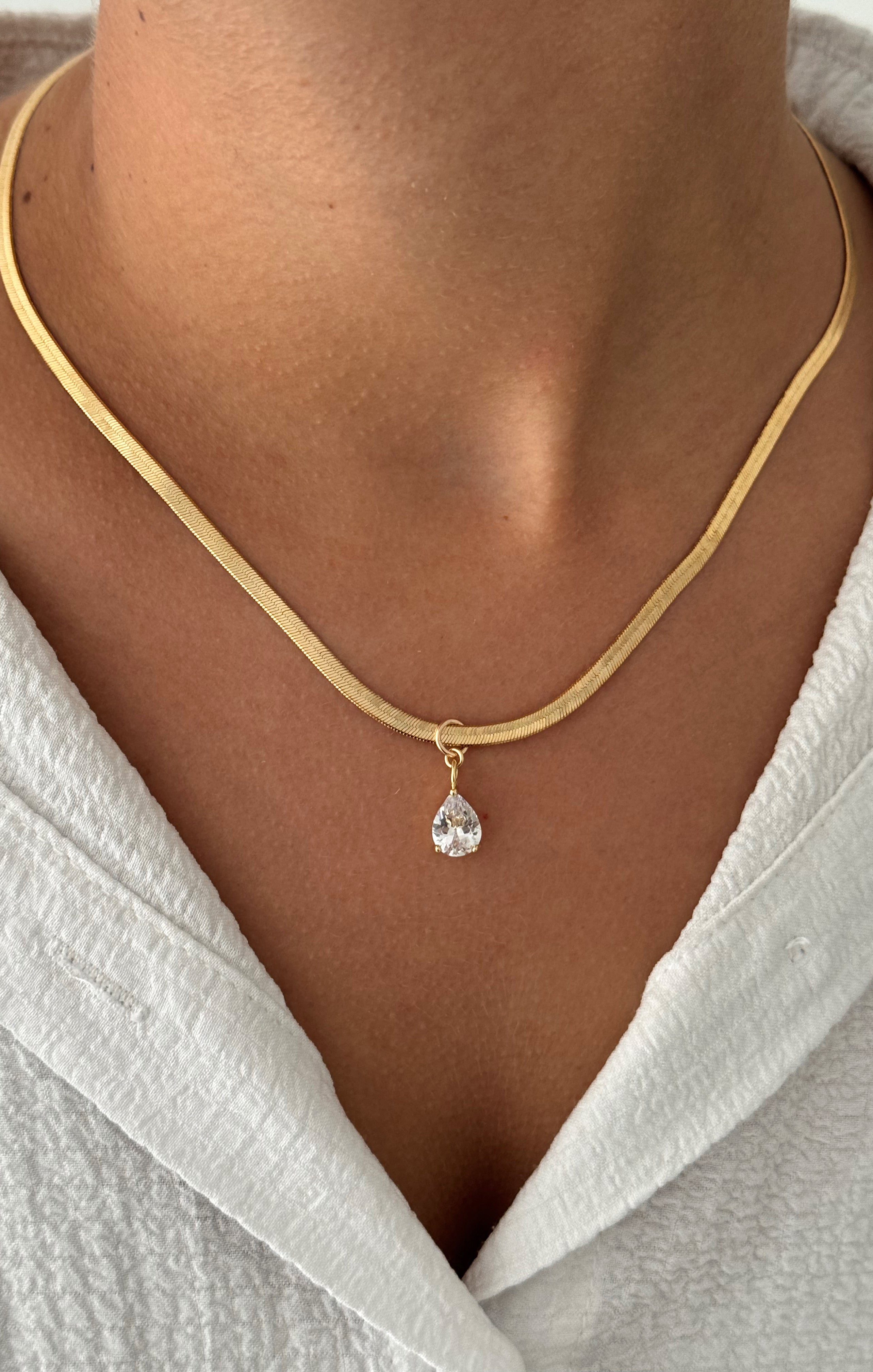 ALV Jewels Gold CZ Charm Snake Chain Necklace