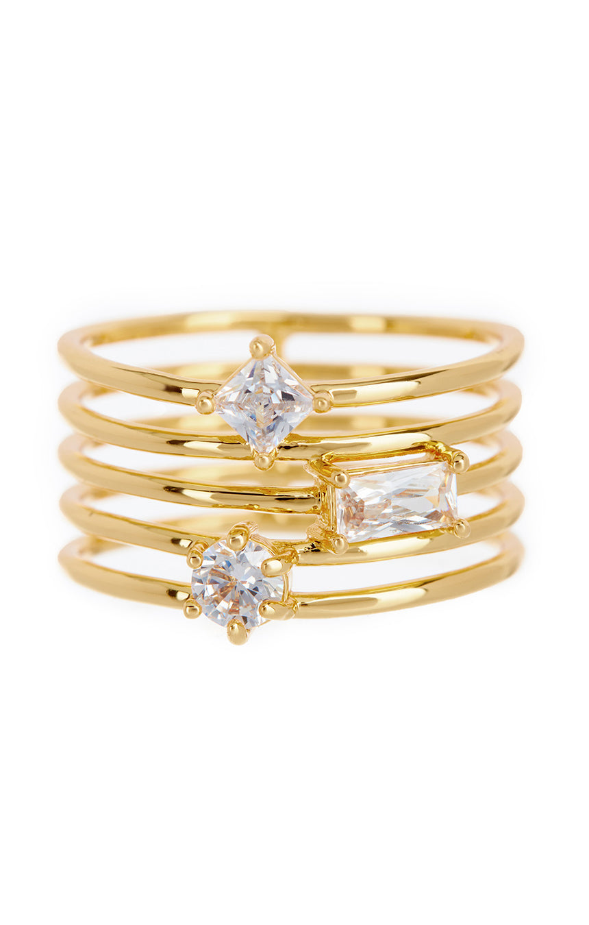 LUV AJ Gold Triple Stone Stack Ring – Thin Band Jewelry