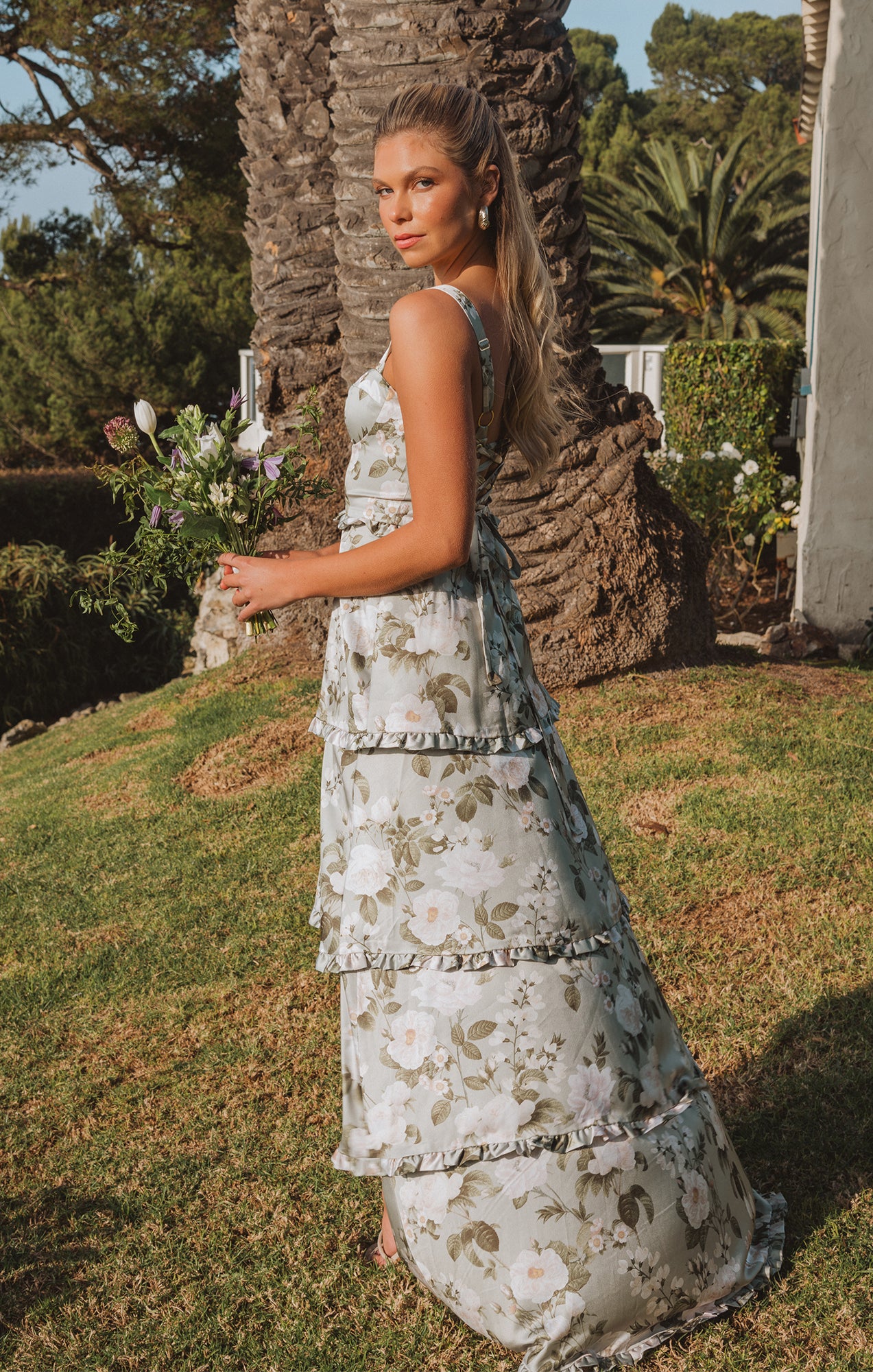 Floral Corset Maxi Dress with Side Slit - Secret Garden