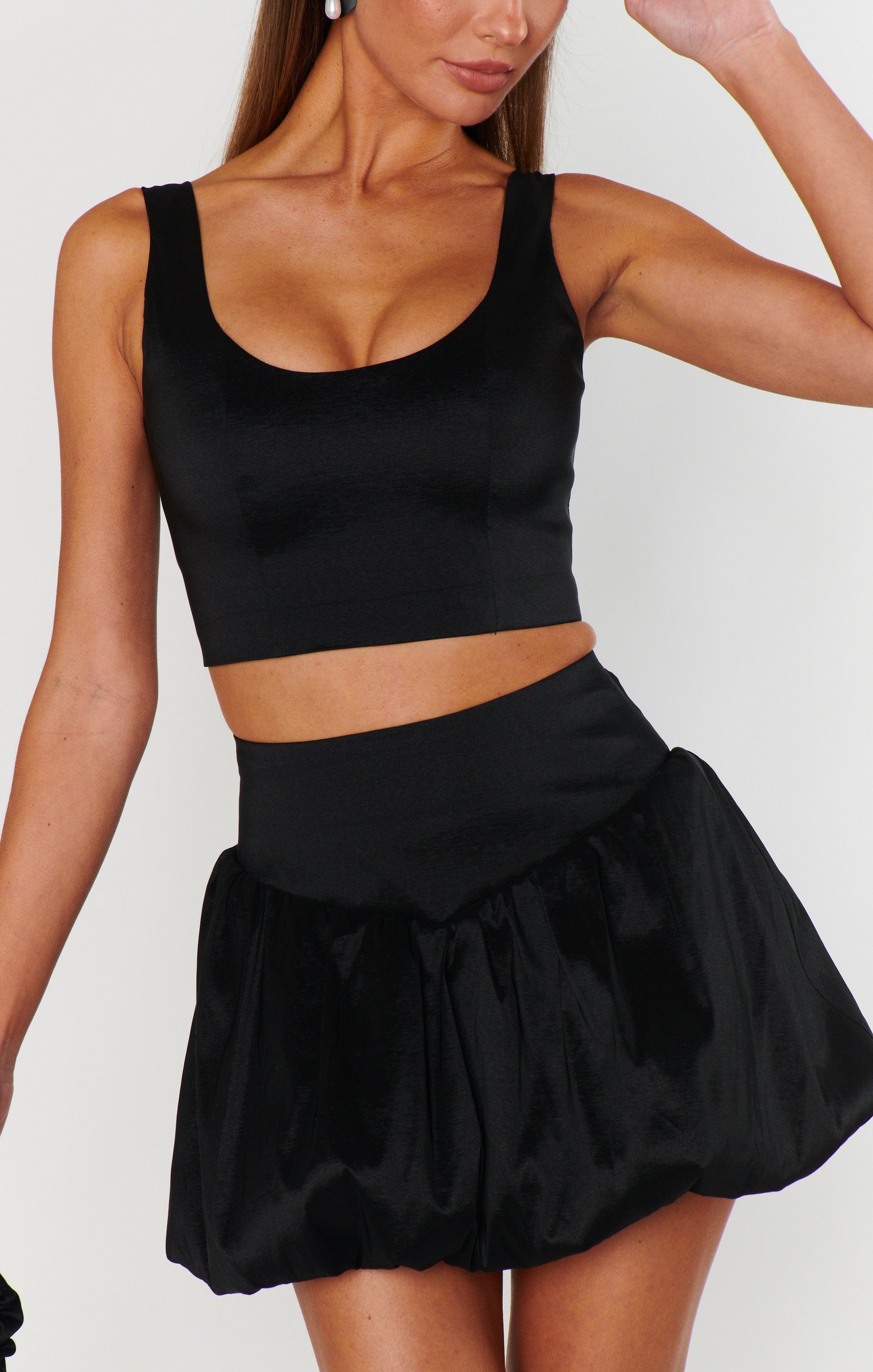 Vivianna Black Taffeta Top with Adjustable Straps