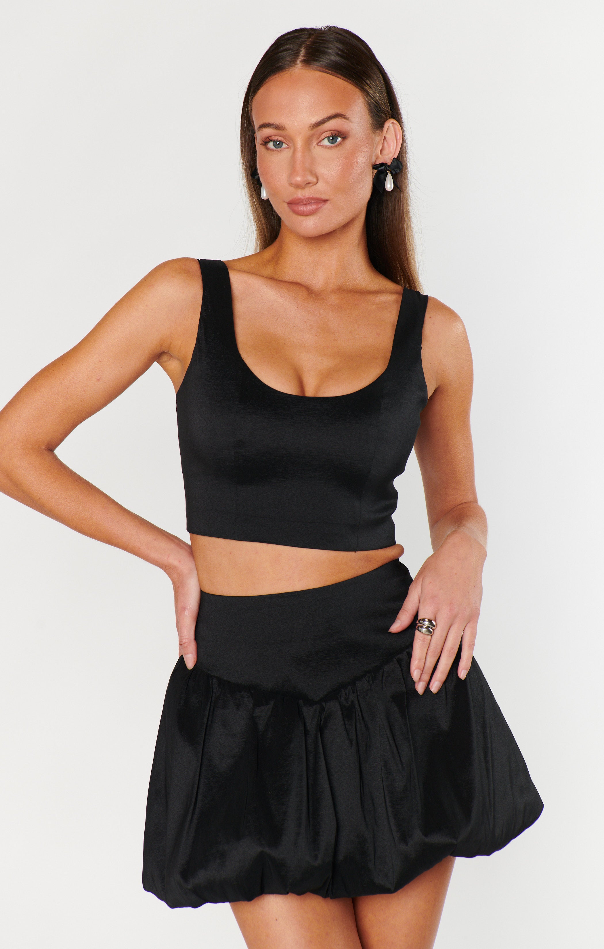 Vivianna Black Taffeta Top with Adjustable Straps