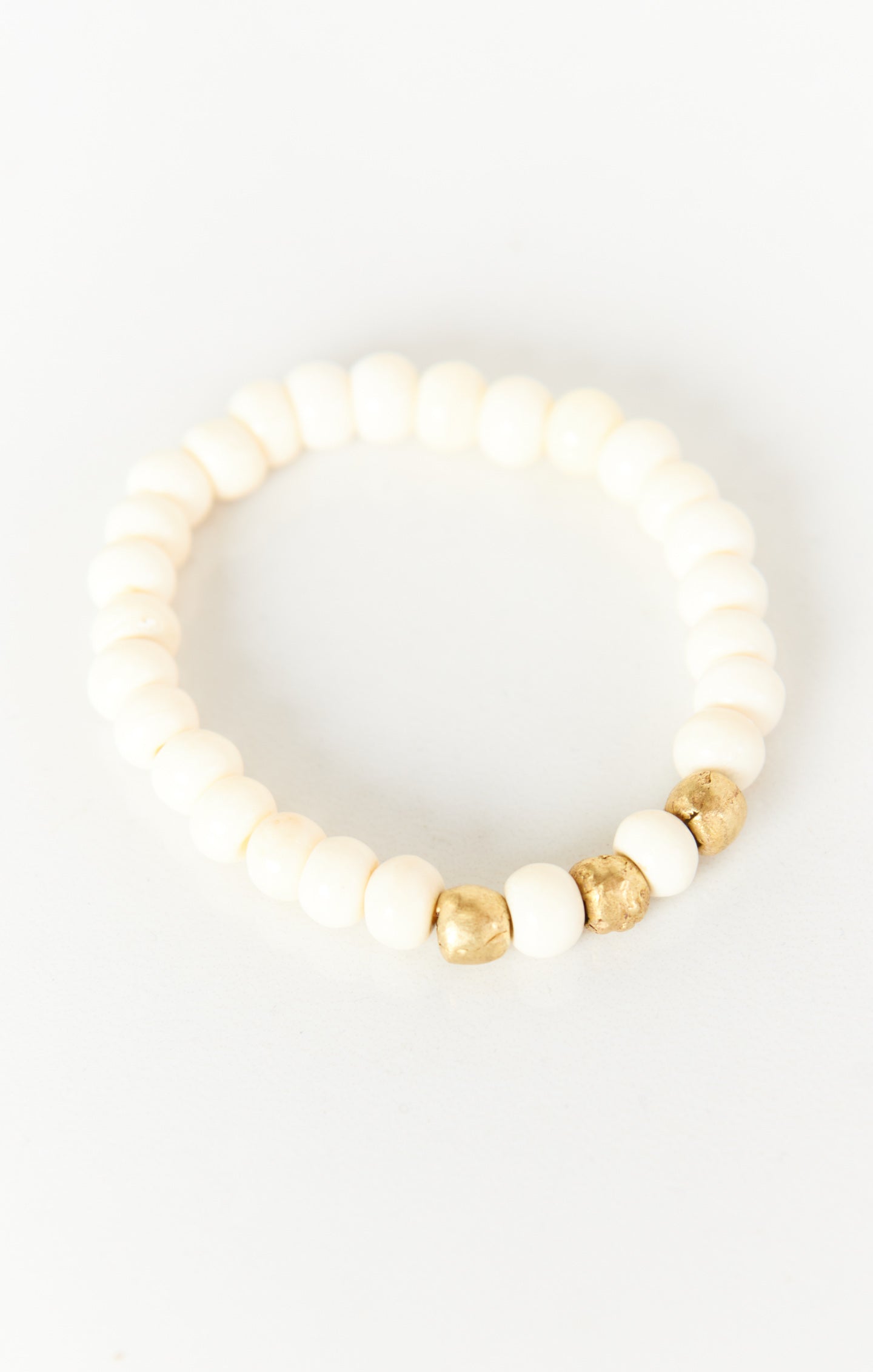 Jonesy Handmade Bone Bead Stretch Bracelet with Brass Accents