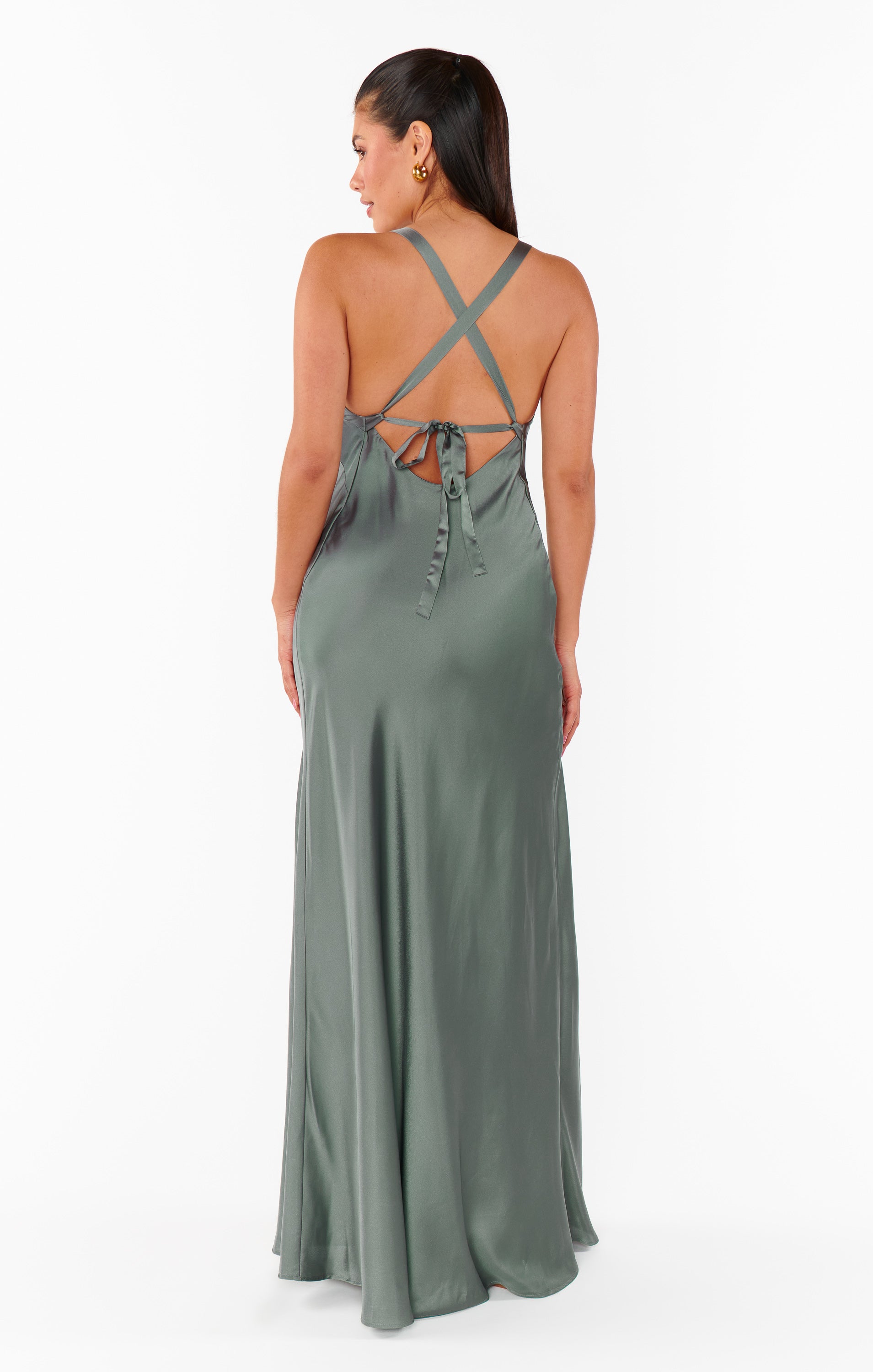 Anderson Maxi Dress in Deep Sage Satin with Open Back