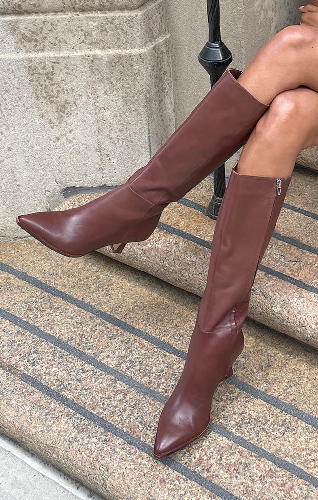 Dolce Vita Auggie Knee High Leather Boots in Chocolate