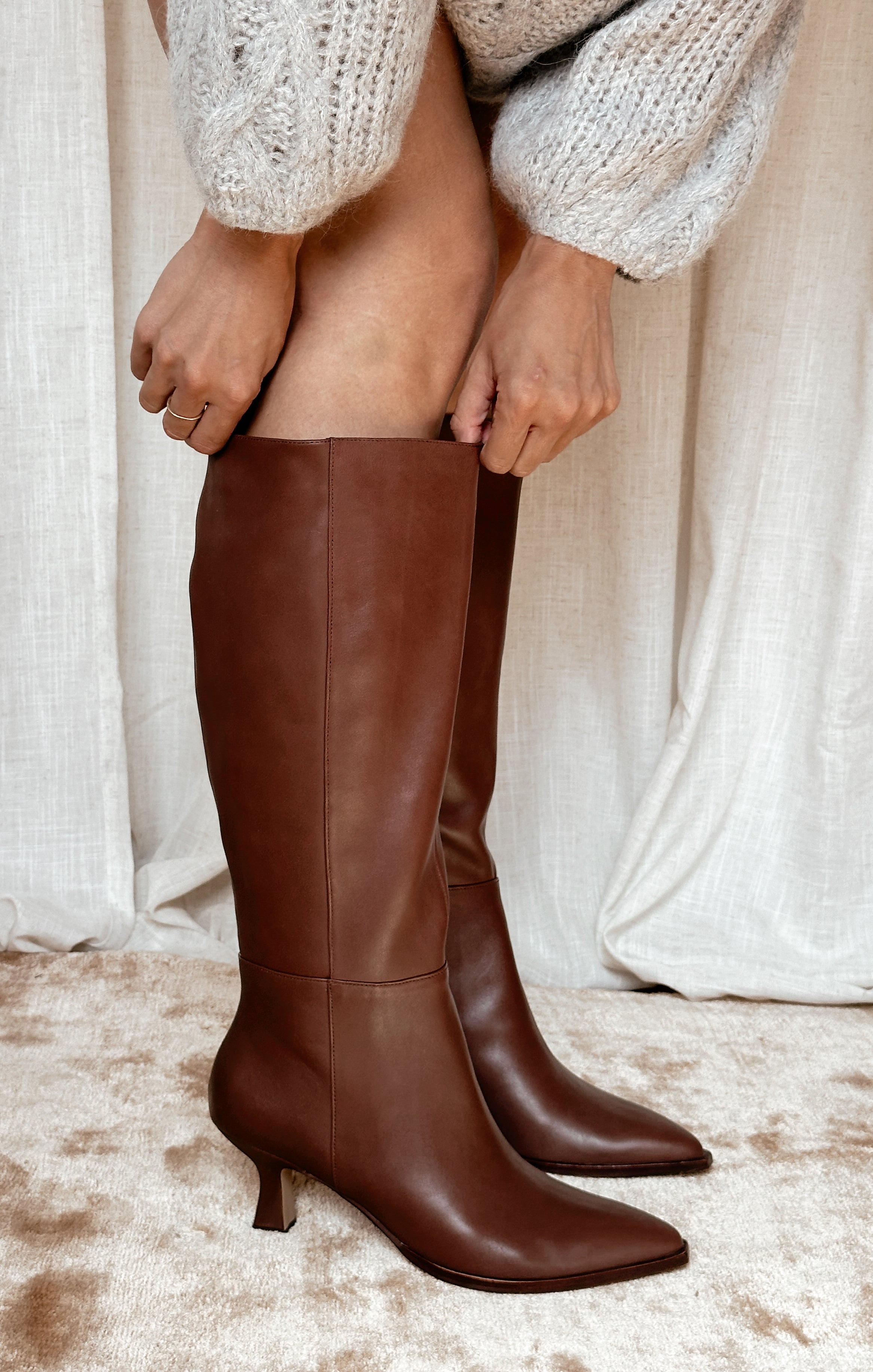 Dolce Vita Auggie Knee High Leather Boots in Chocolate