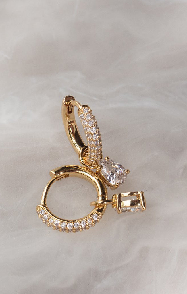 LUV AJ Gold Pavé Huggie Earrings with Pear-Cut CZ Charm