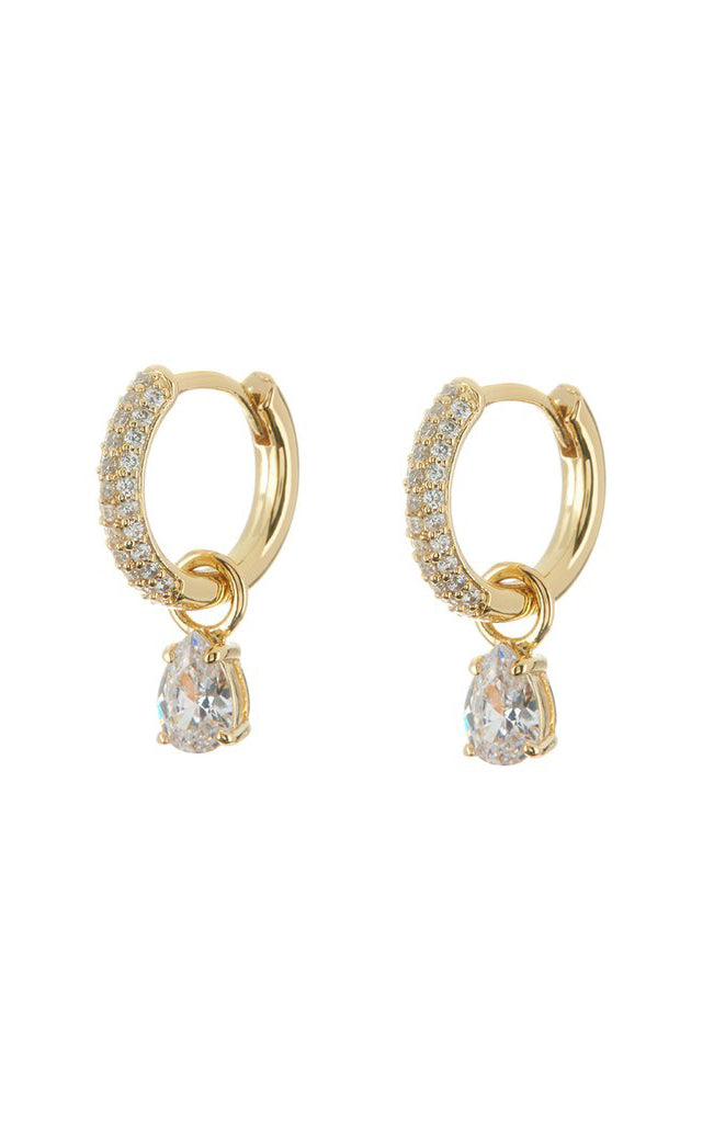 LUV AJ Gold Pavé Huggie Earrings with Pear-Cut CZ Charm