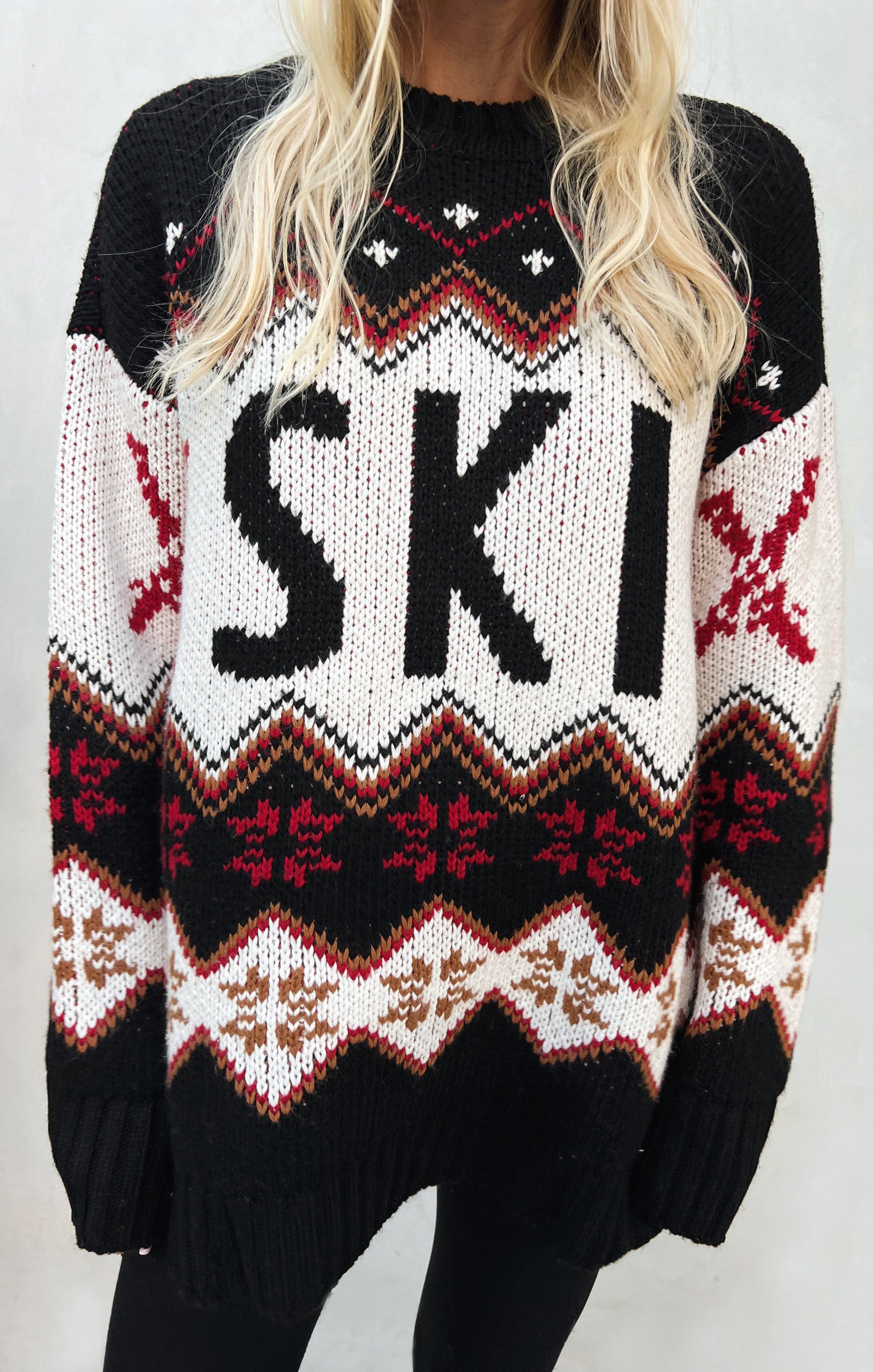 Oversized Ski Sweater with Ribbed Details – Cozy Knit for Winter