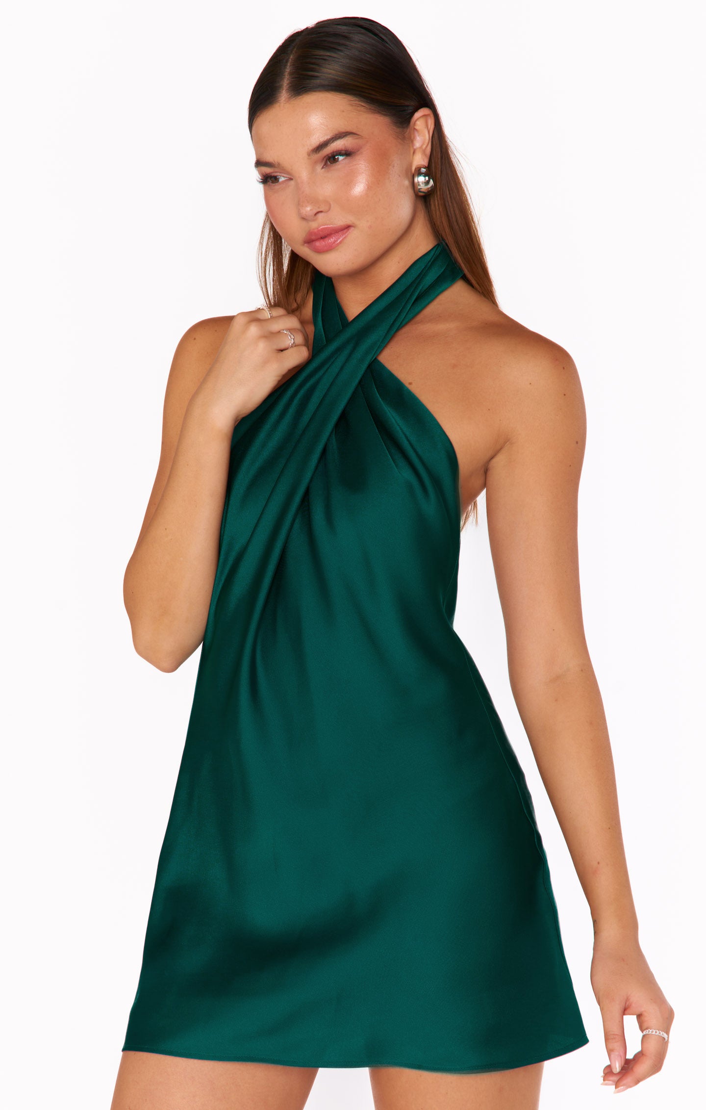 Emerald Green Satin Halter Mini Dress for Special Occasions