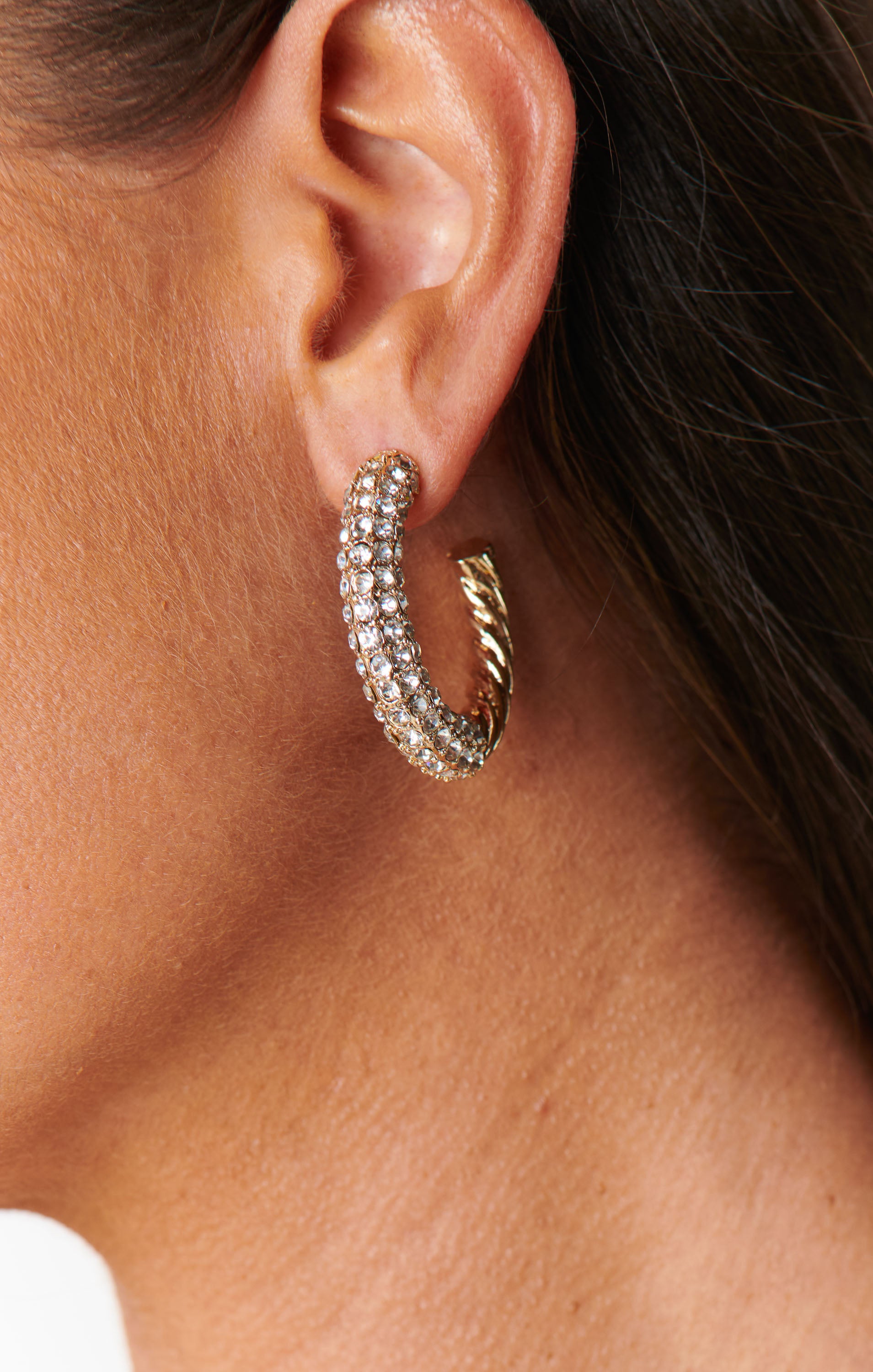 Ettika Gold Crystal Hoop Earrings with Dotted Twist Design