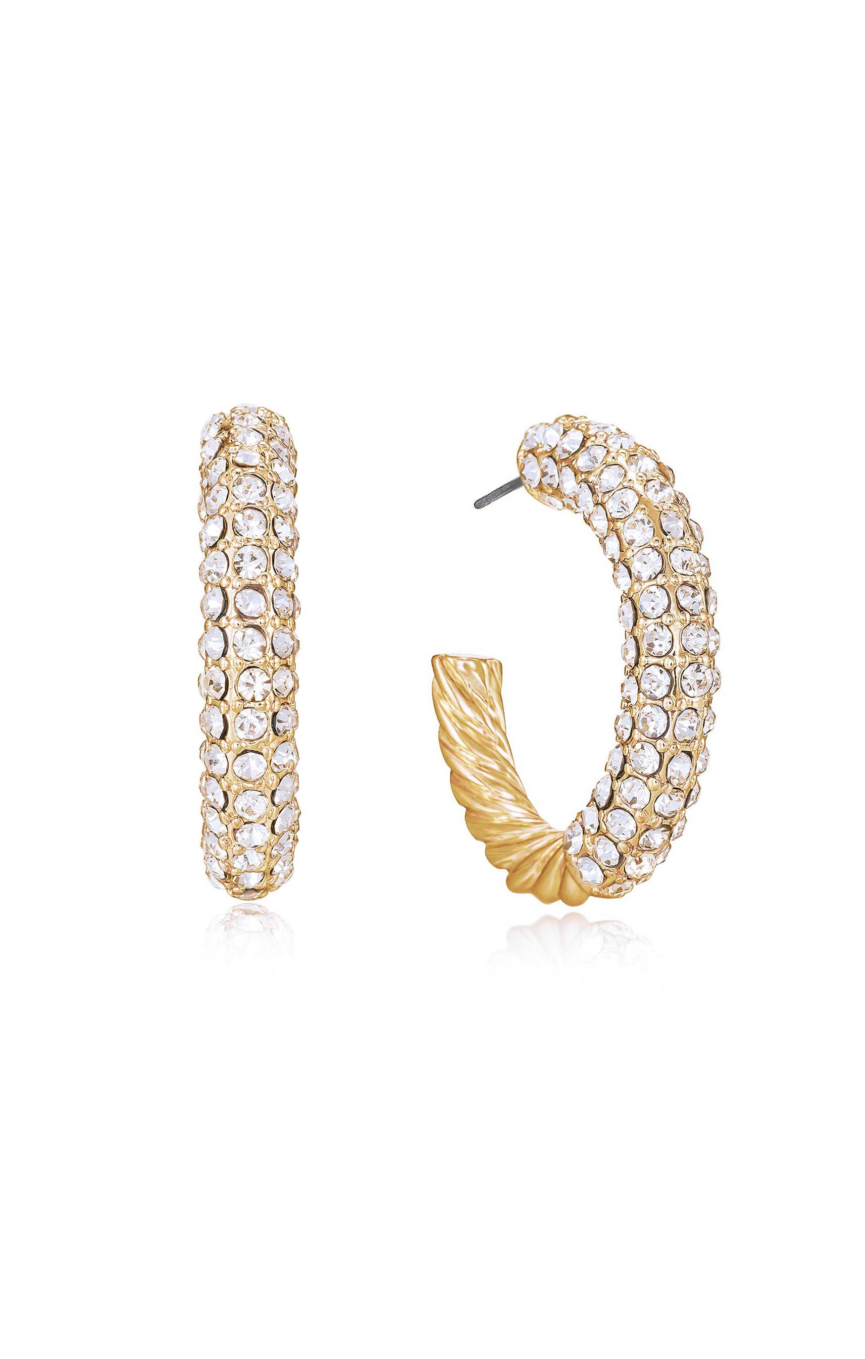 Ettika Gold Crystal Hoop Earrings with Dotted Twist Design
