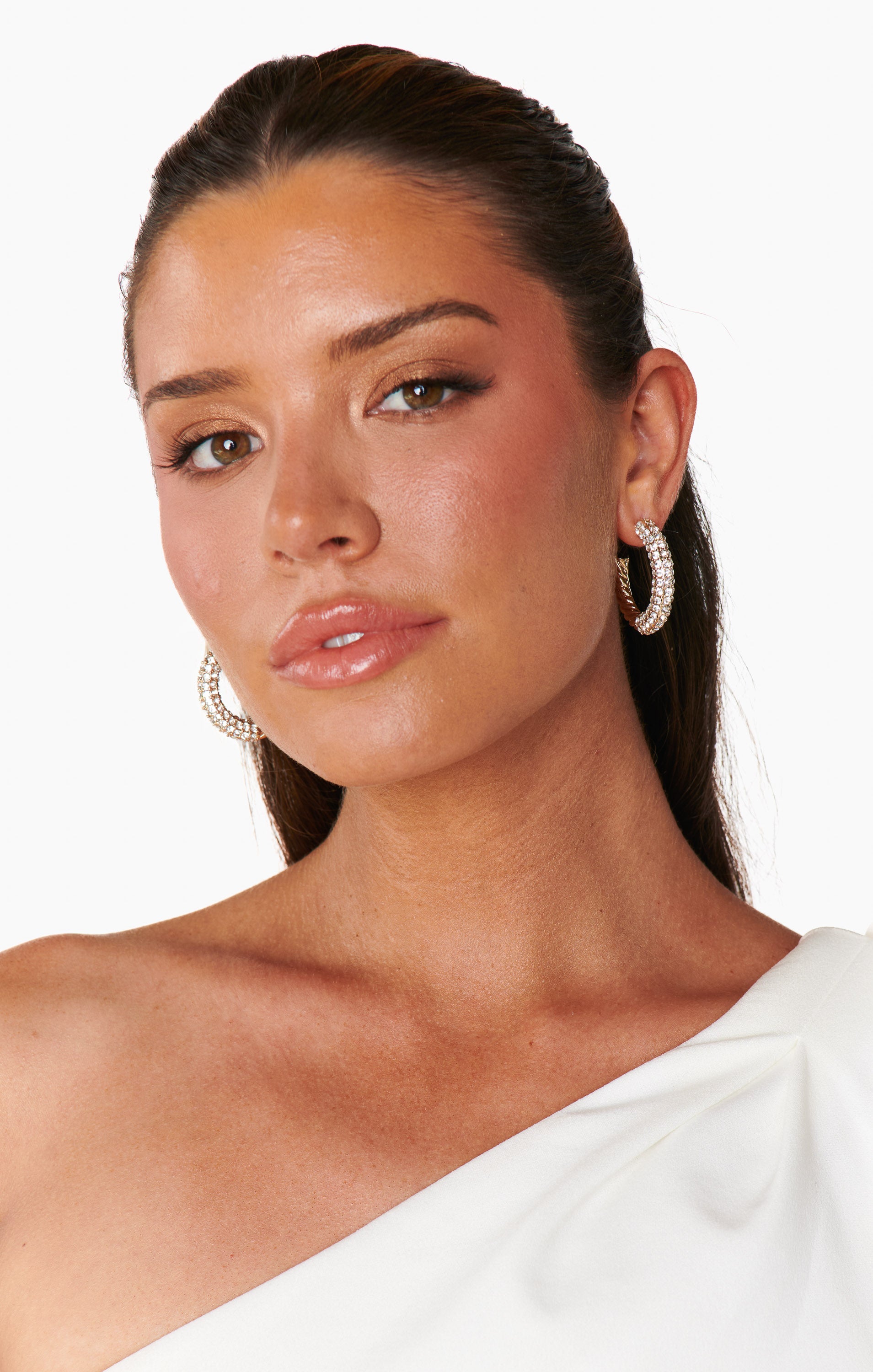 Ettika Gold Crystal Hoop Earrings with Dotted Twist Design