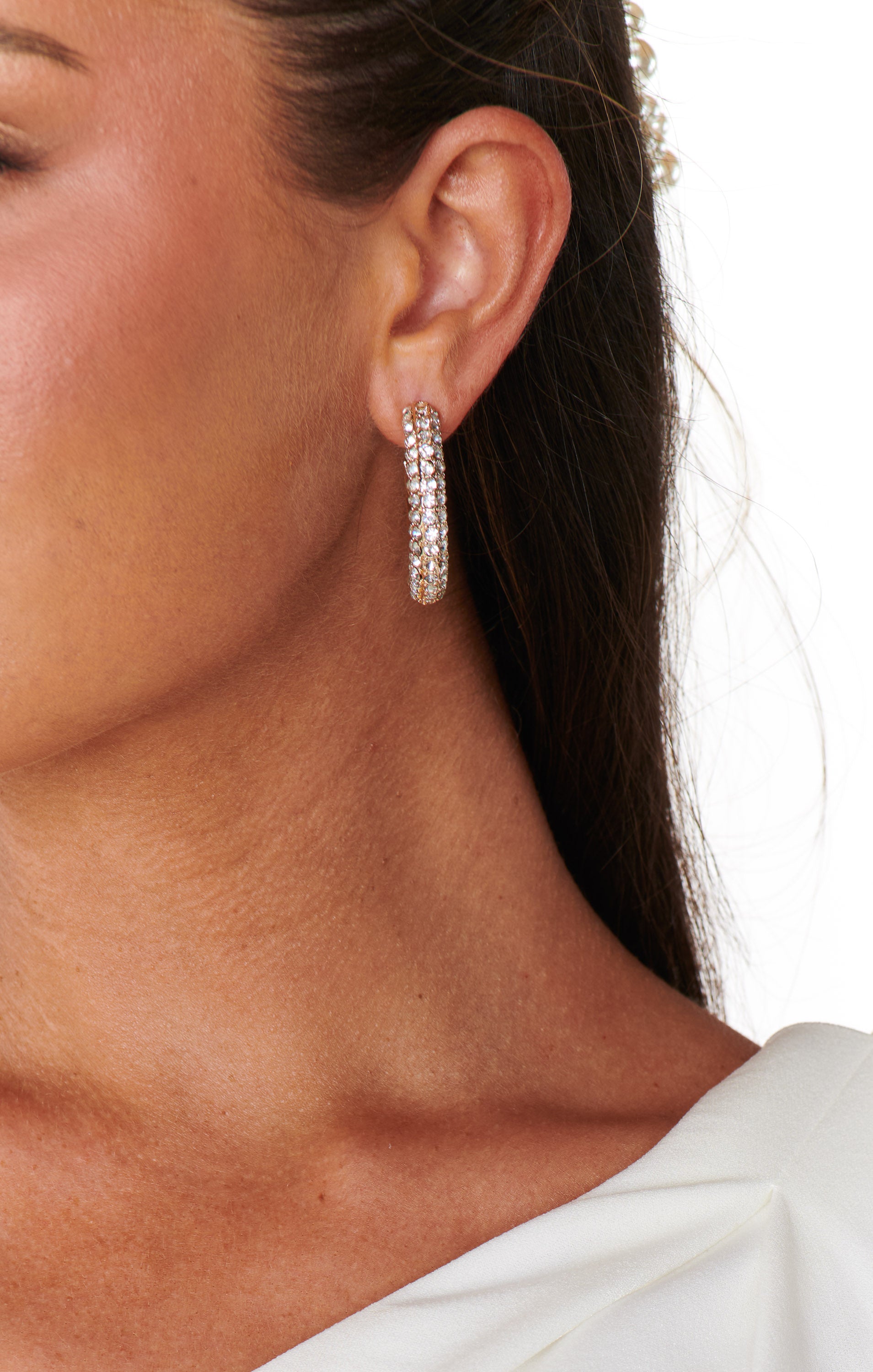 Ettika Gold Crystal Hoop Earrings with Dotted Twist Design