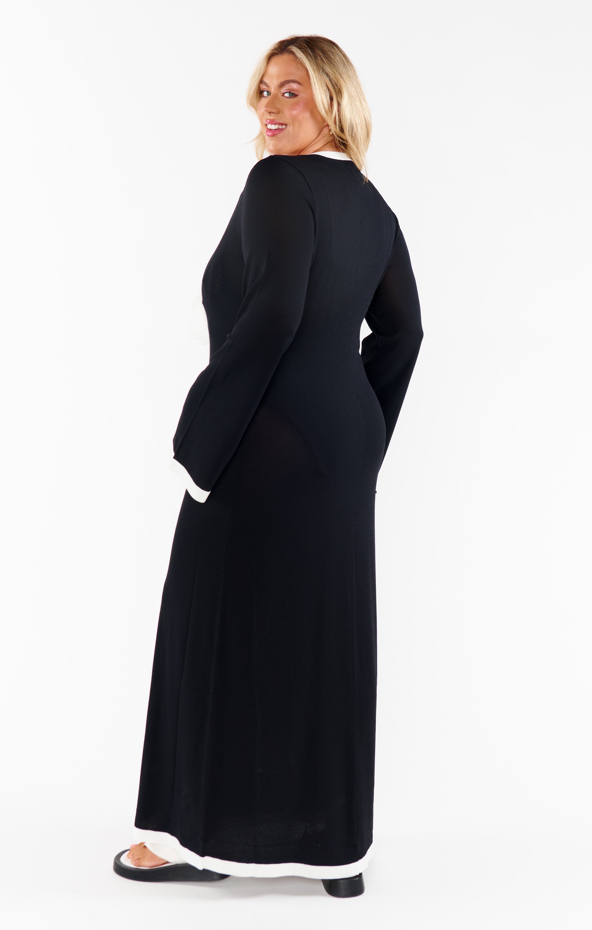 Balboa Knit Dress with Bow Detail - Black & White Contrast