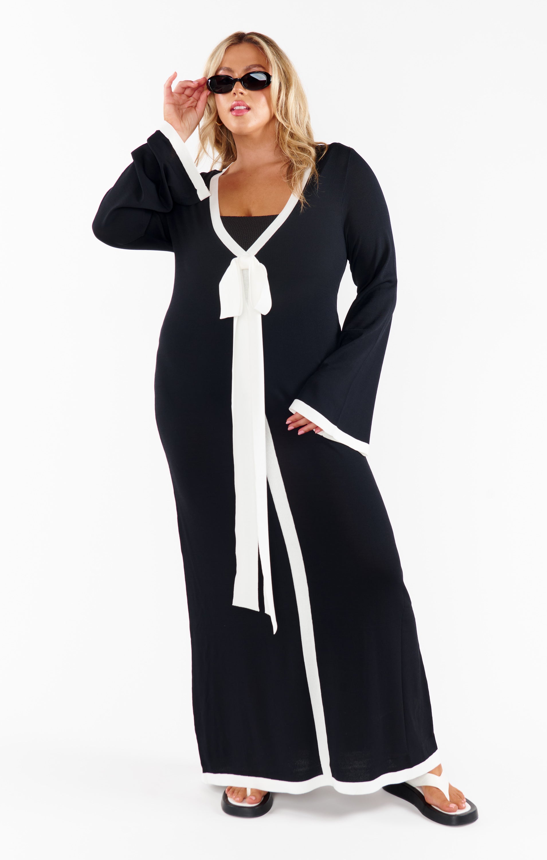 Balboa Knit Dress with Bow Detail - Black & White Contrast