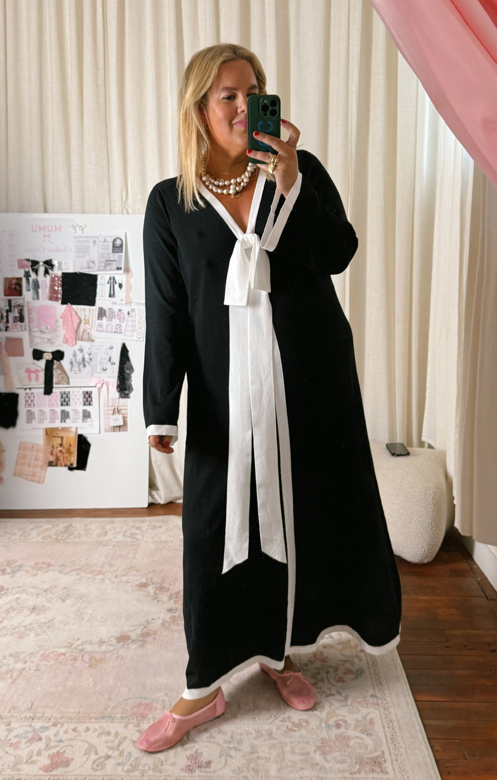 Balboa Knit Dress with Bow Detail - Black & White Contrast