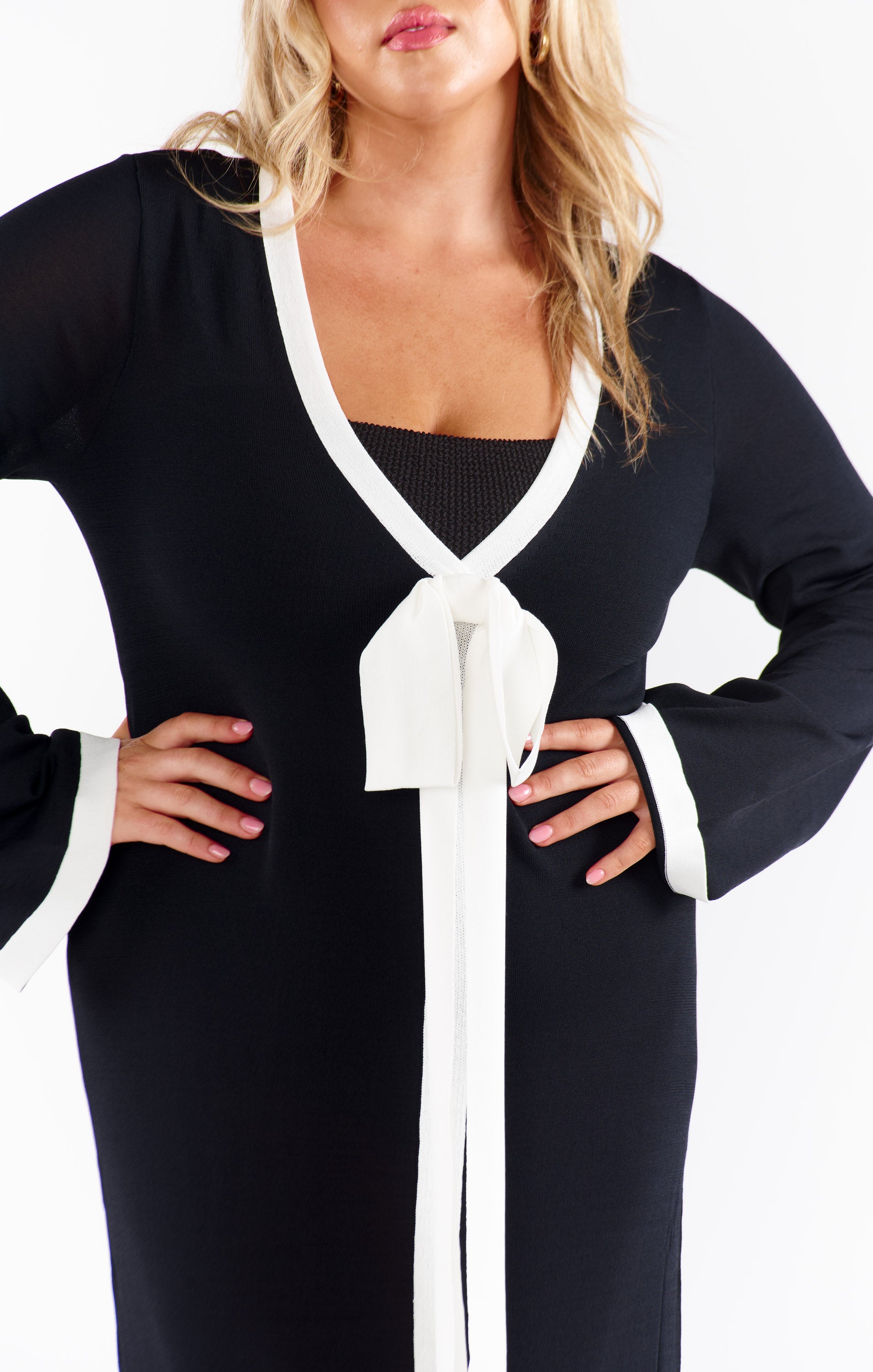 Balboa Knit Dress with Bow Detail - Black & White Contrast