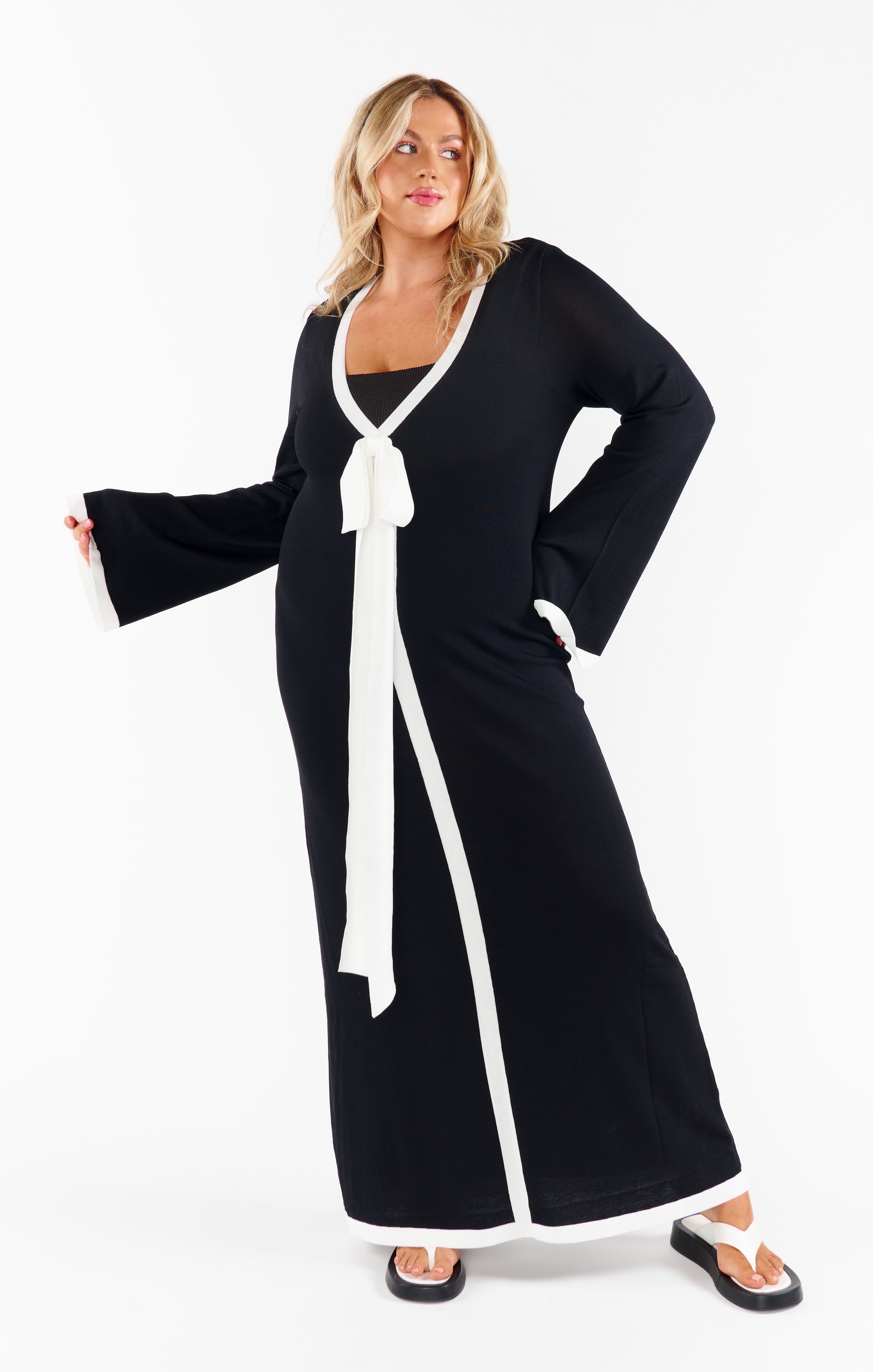 Balboa Knit Dress with Bow Detail - Black & White Contrast