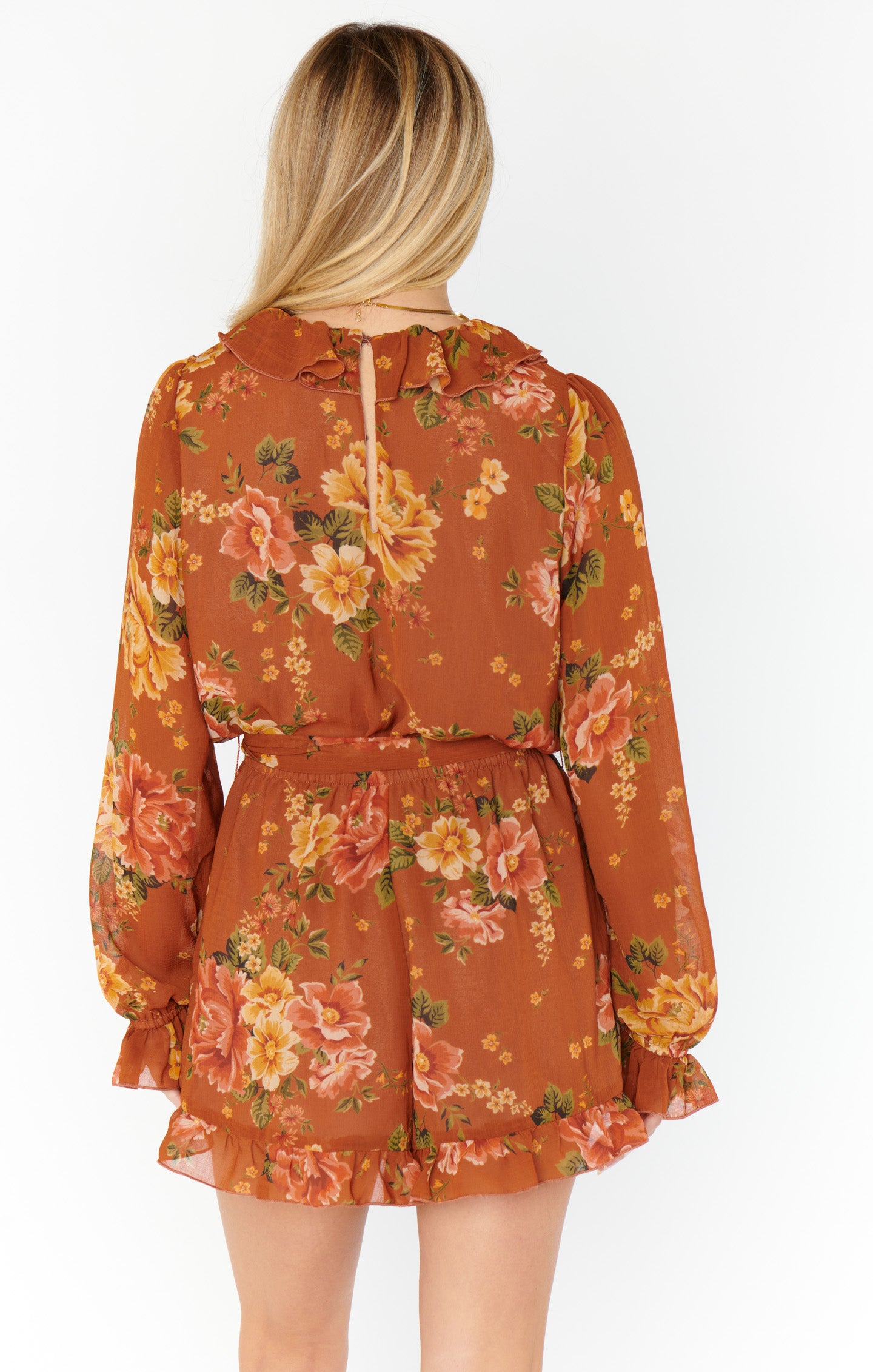Women's Raquel Ruffle Romper - Low-Cut Floral Jumpsuit