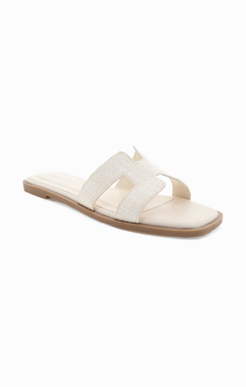 Billini Gordy Cream Raffia Summer Slides for Women