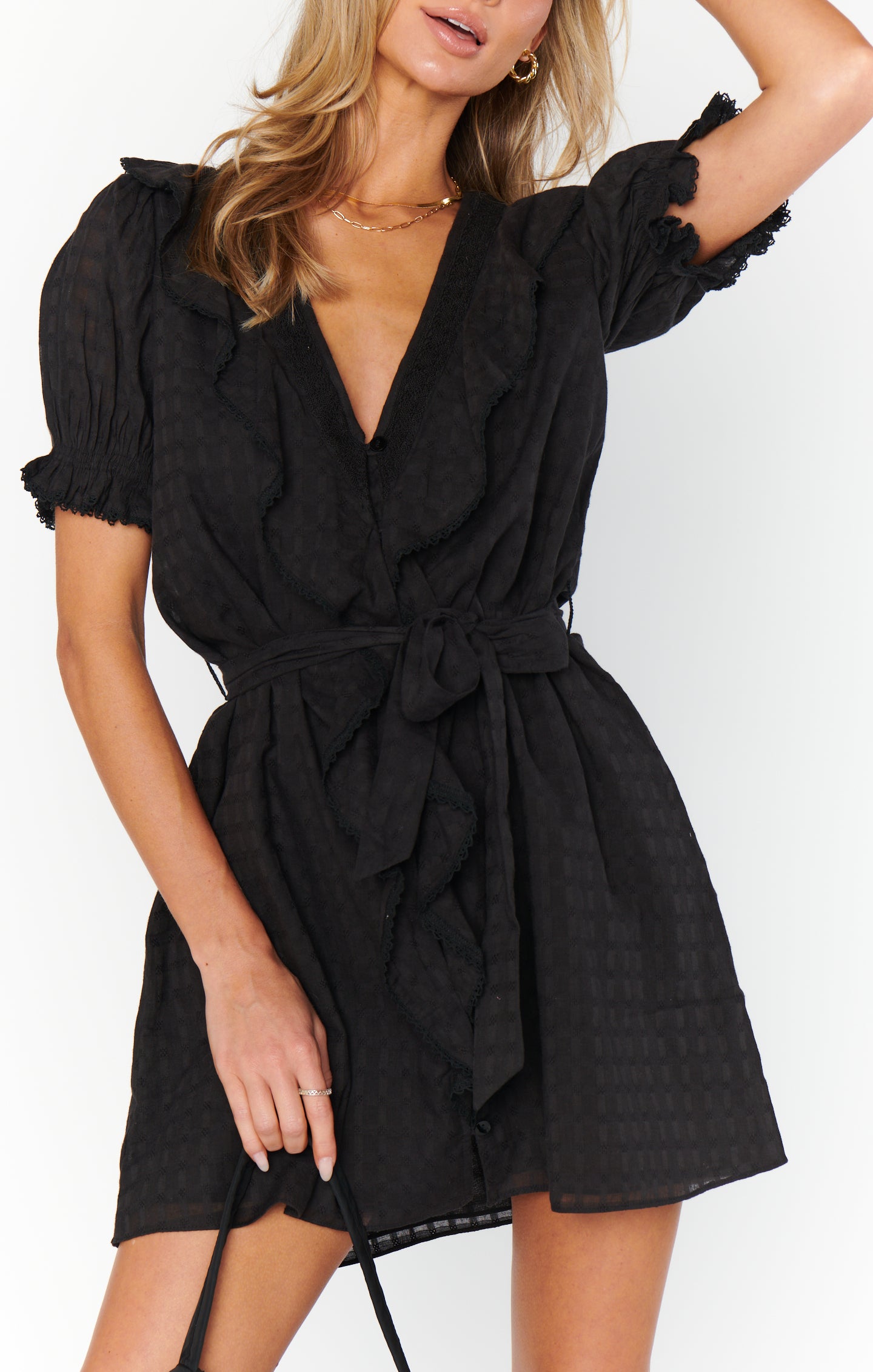 Black Voile Marissa Dress with Removable Sash Belt