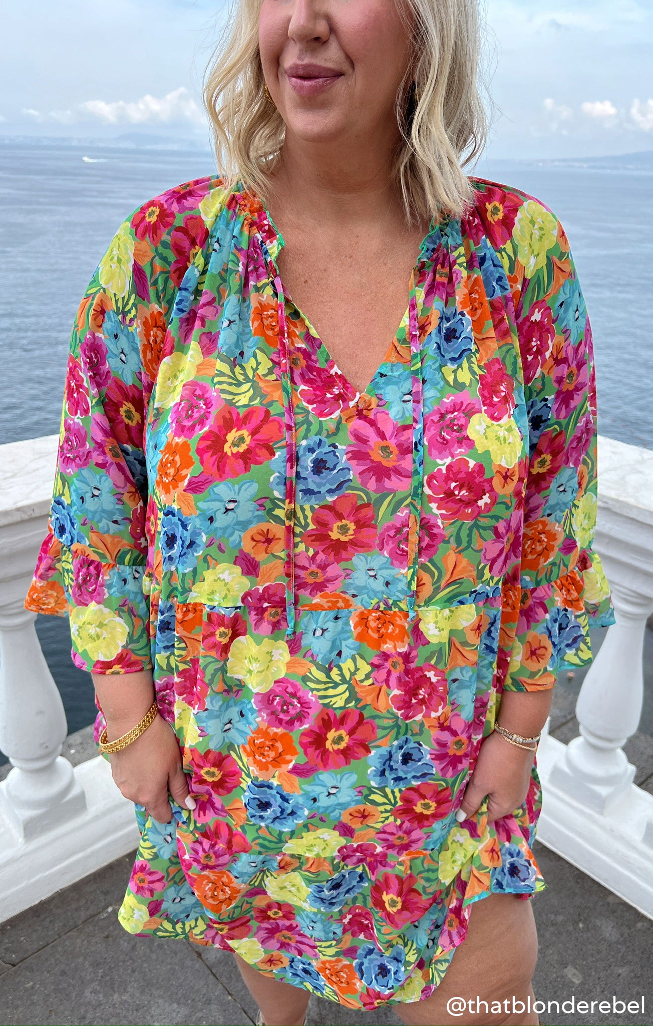 Floral Mini Dress with Tiered Skirt & Boho Sleeves