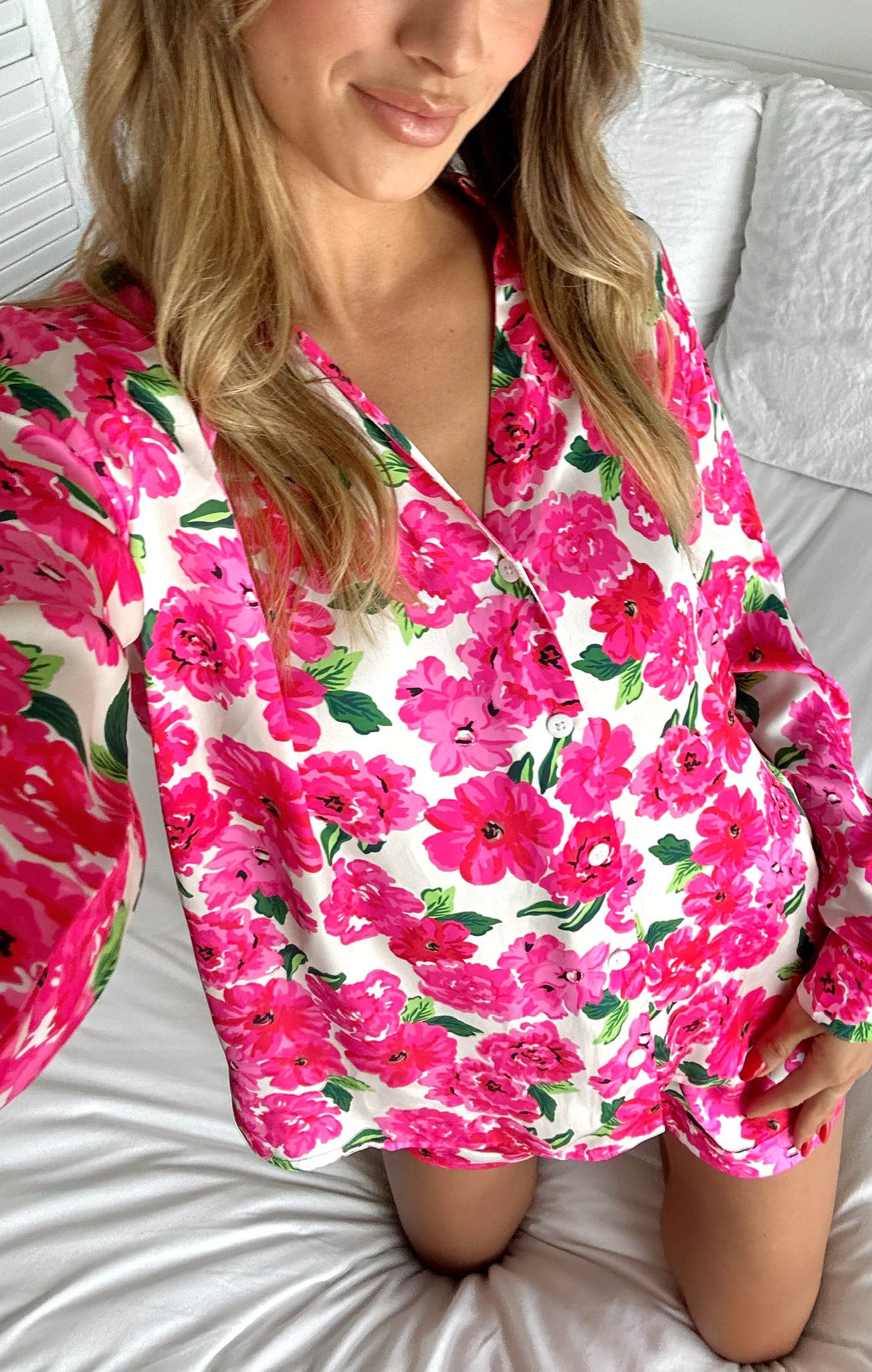 Silky Floral Pajama Set for Women - Pink Soiree Sleepwear