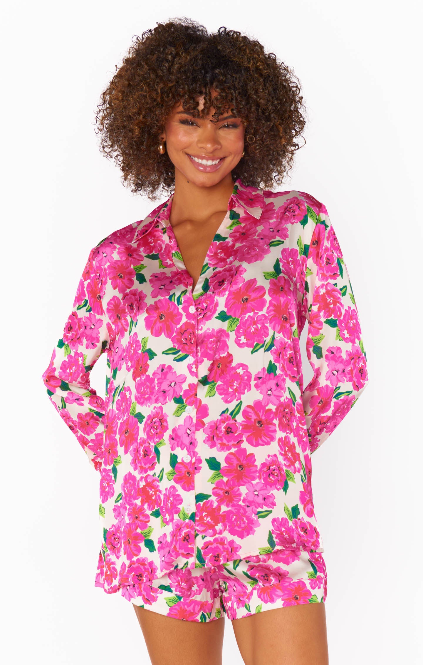 Silky Floral Pajama Set for Women - Pink Soiree Sleepwear