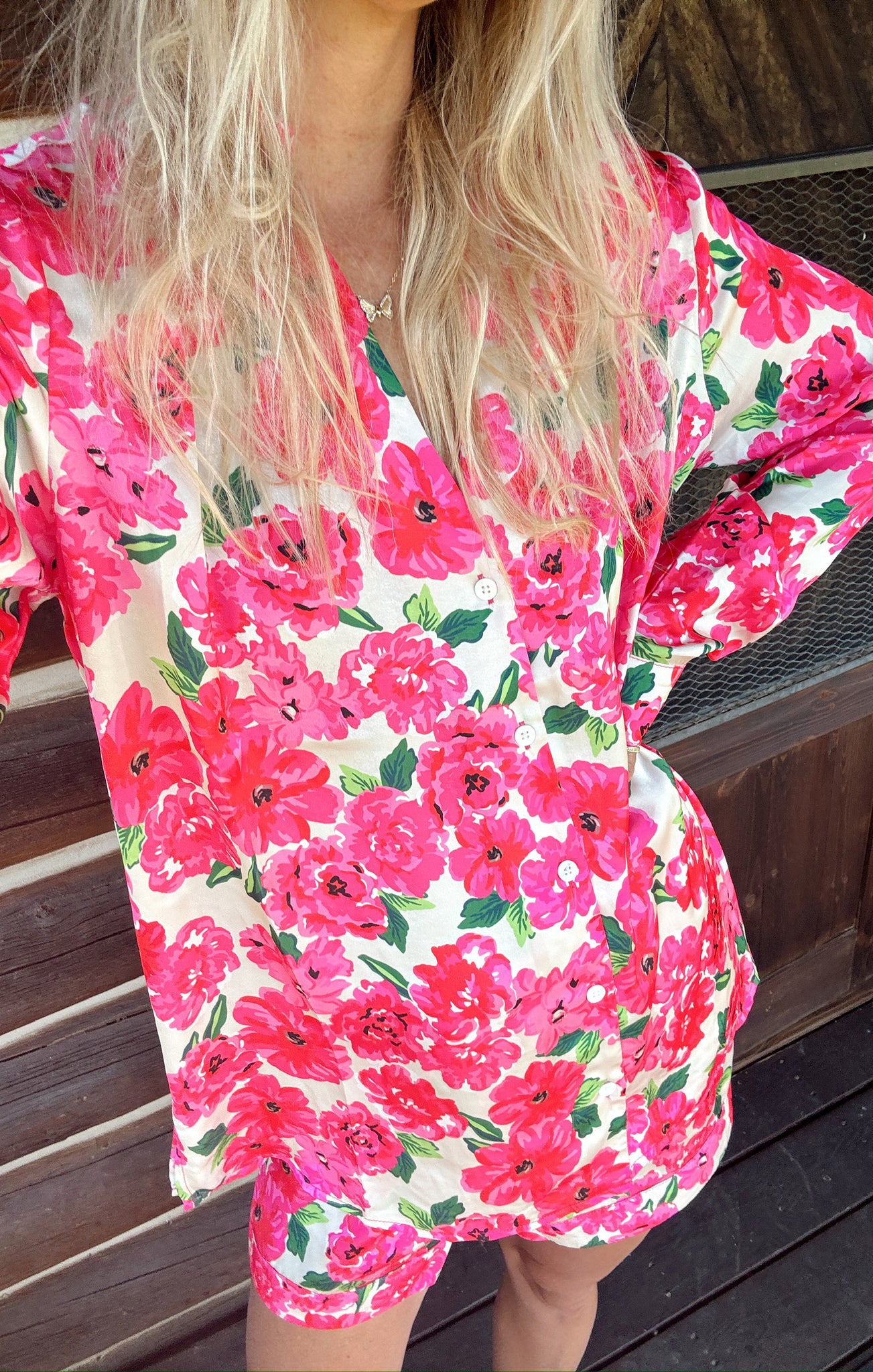 Silky Floral Pajama Set for Women - Pink Soiree Sleepwear