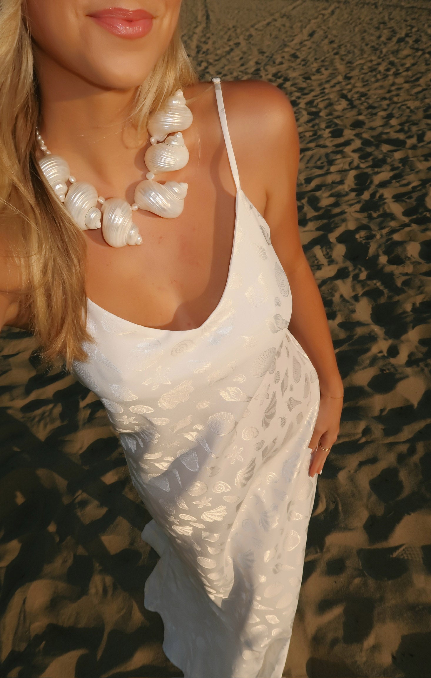 Uptown White Satin Slip Dress with Adjustable Straps & Shelf Bra