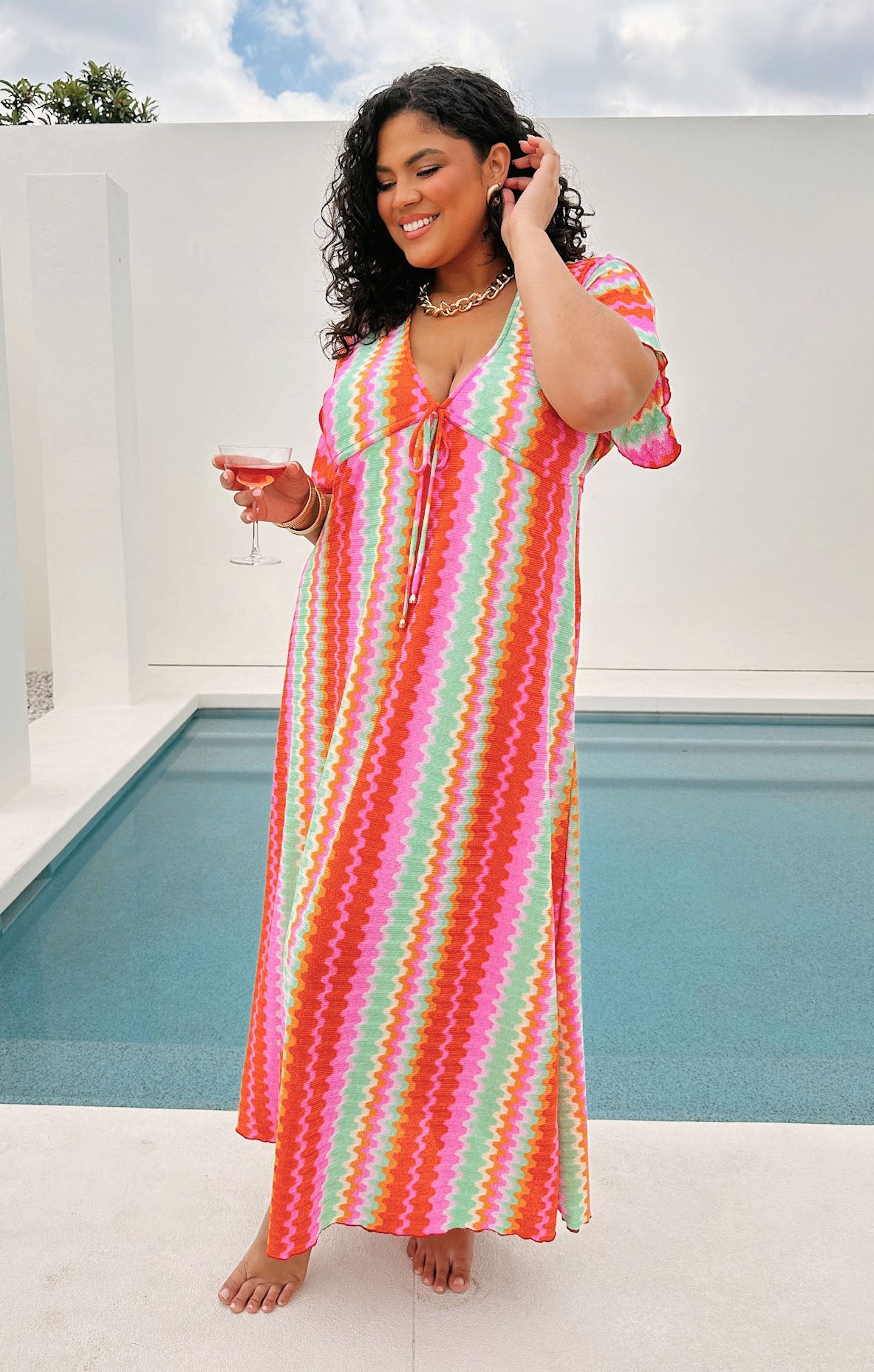 Kenzie Cabo Groovy Knit Maxi Dress for Beach & Brunch