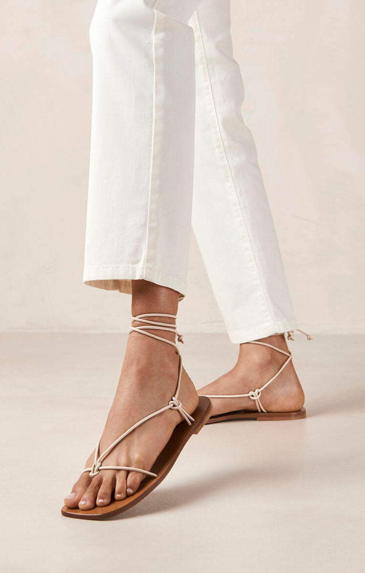 Alohas Cream Minimalist Lace-Up Sandals for Beach