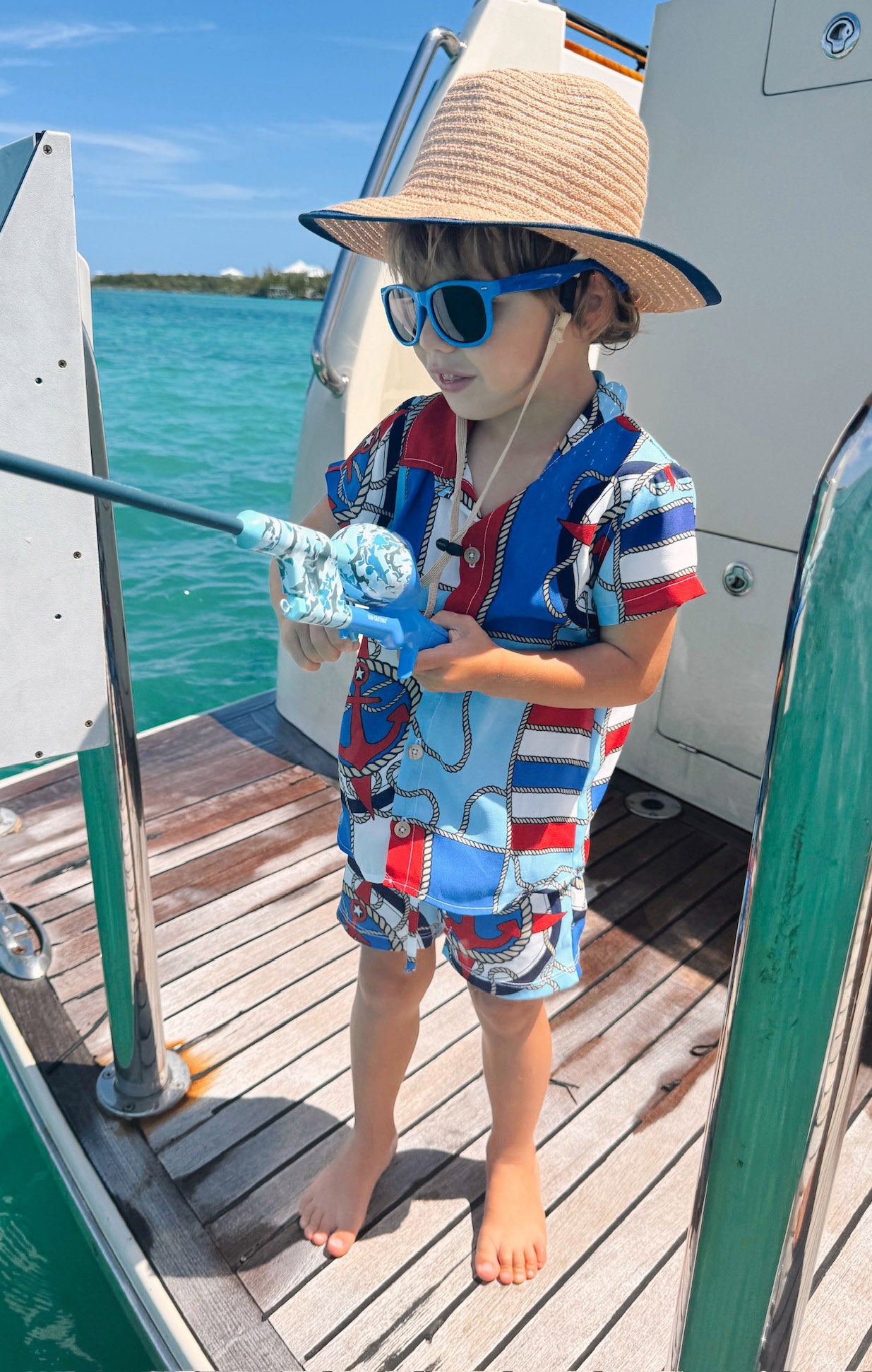Baby Button-Up Shirt with Anchors Print - Unisex Toddler Top