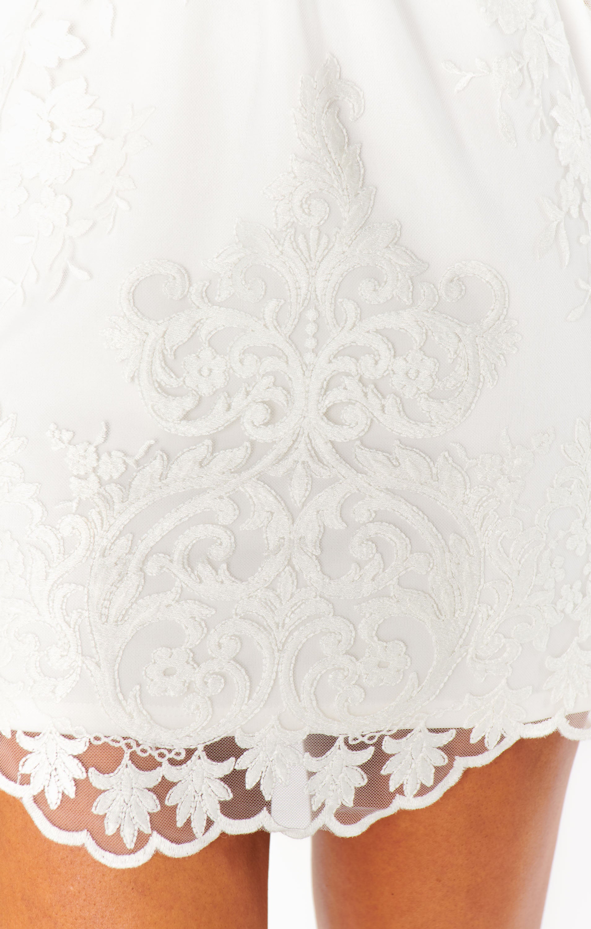 Avery Lace Mini Dress - White A-Line Smocked Back